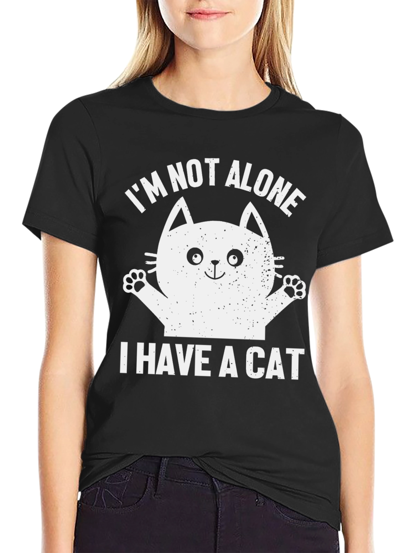 Black I'm Not Alone, I Have a Cat T-Shirt view 2