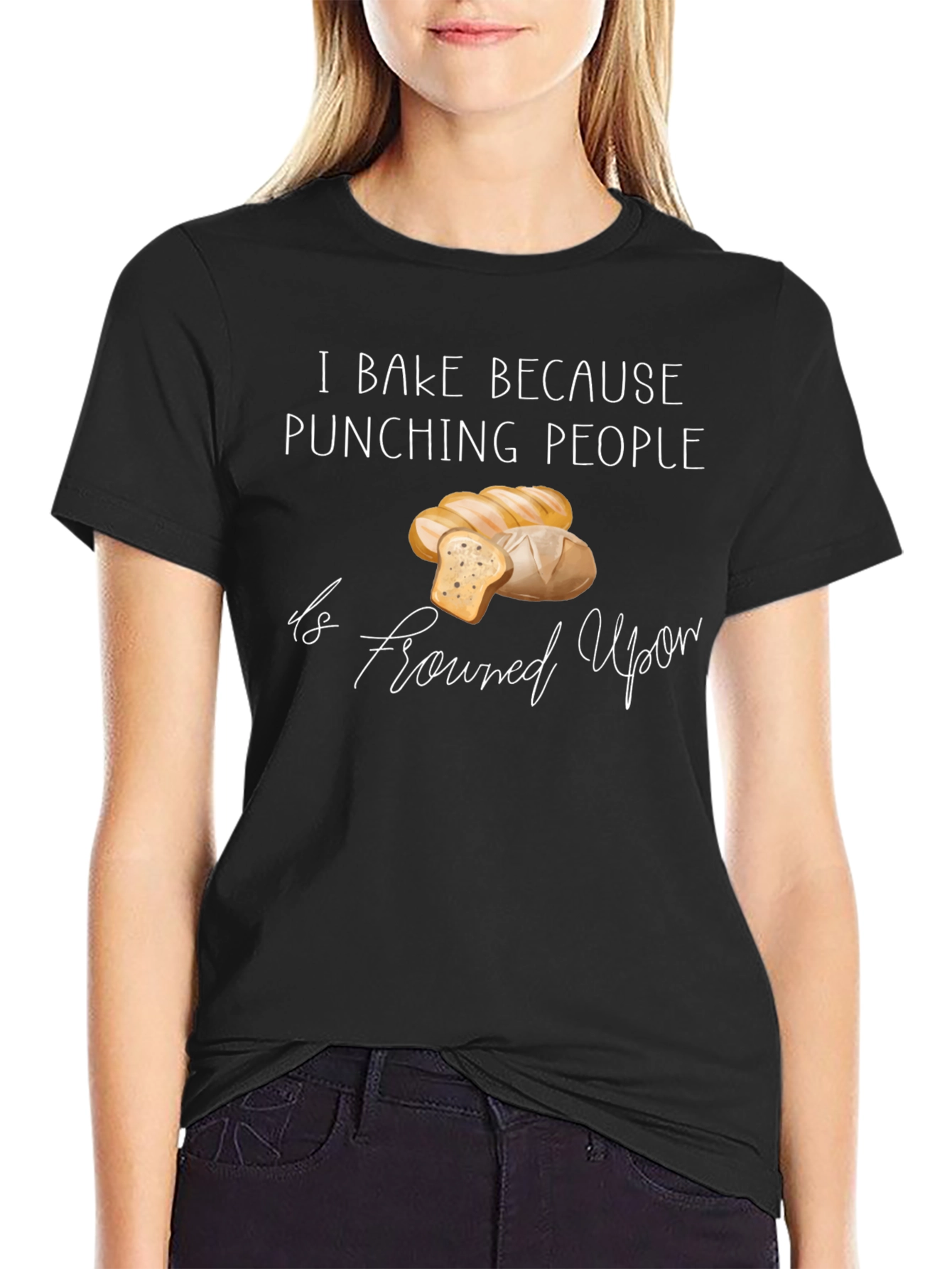 Black Funny Baking T-Shirt: I Bake Because Punching People Is Frowned Upon view 2