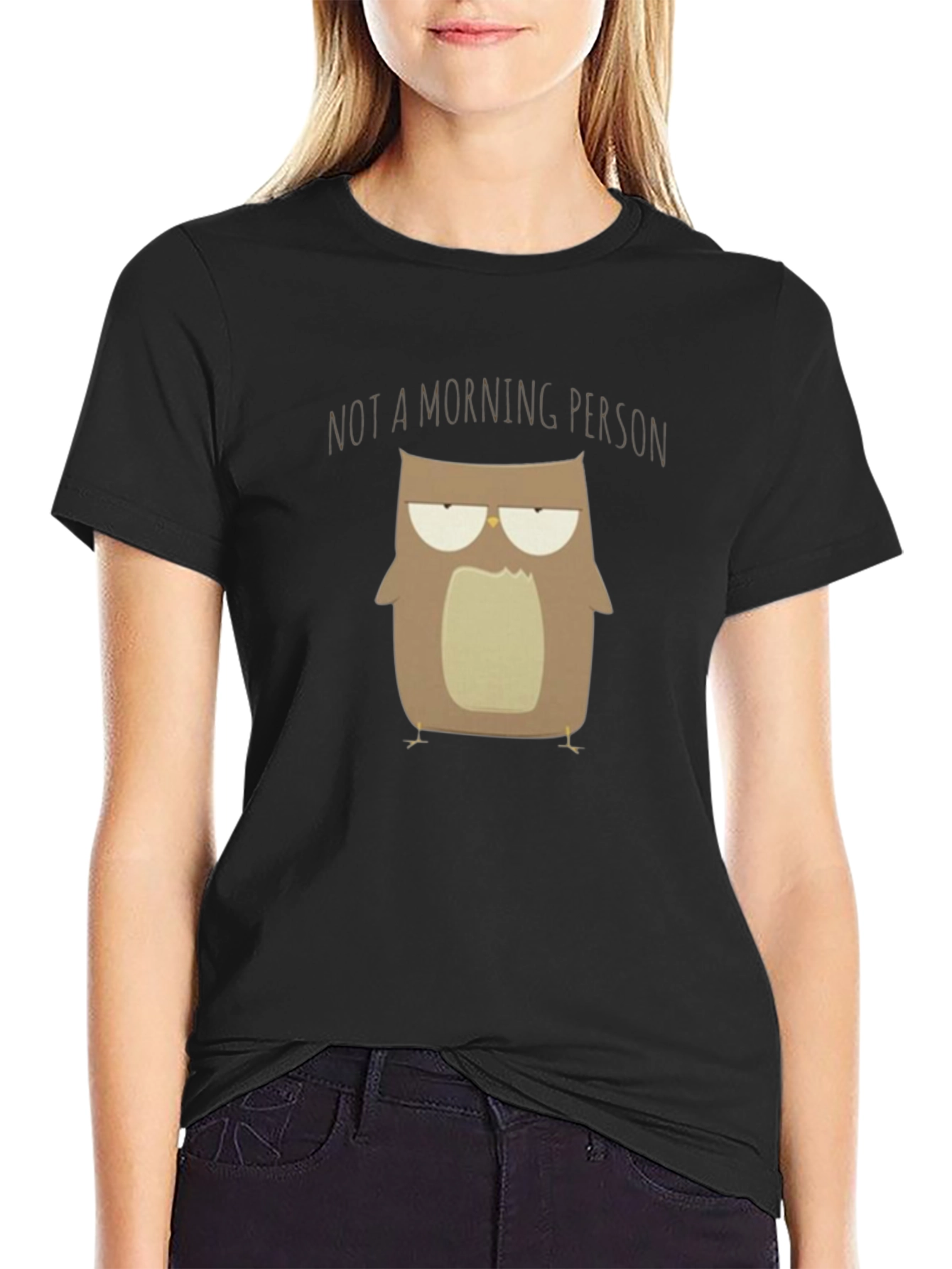 Black Not A Morning Person Owl T-Shirt view 2