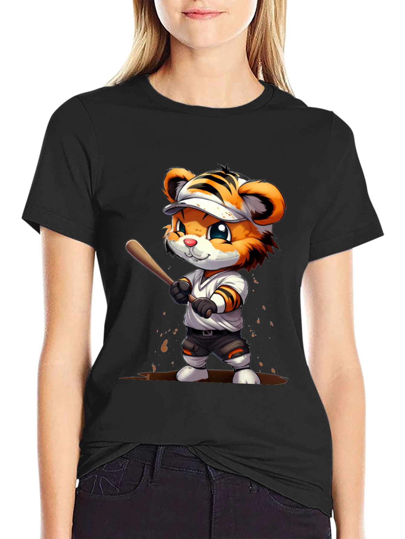 Black Tiger Baseball Player Graphic Tee view 2