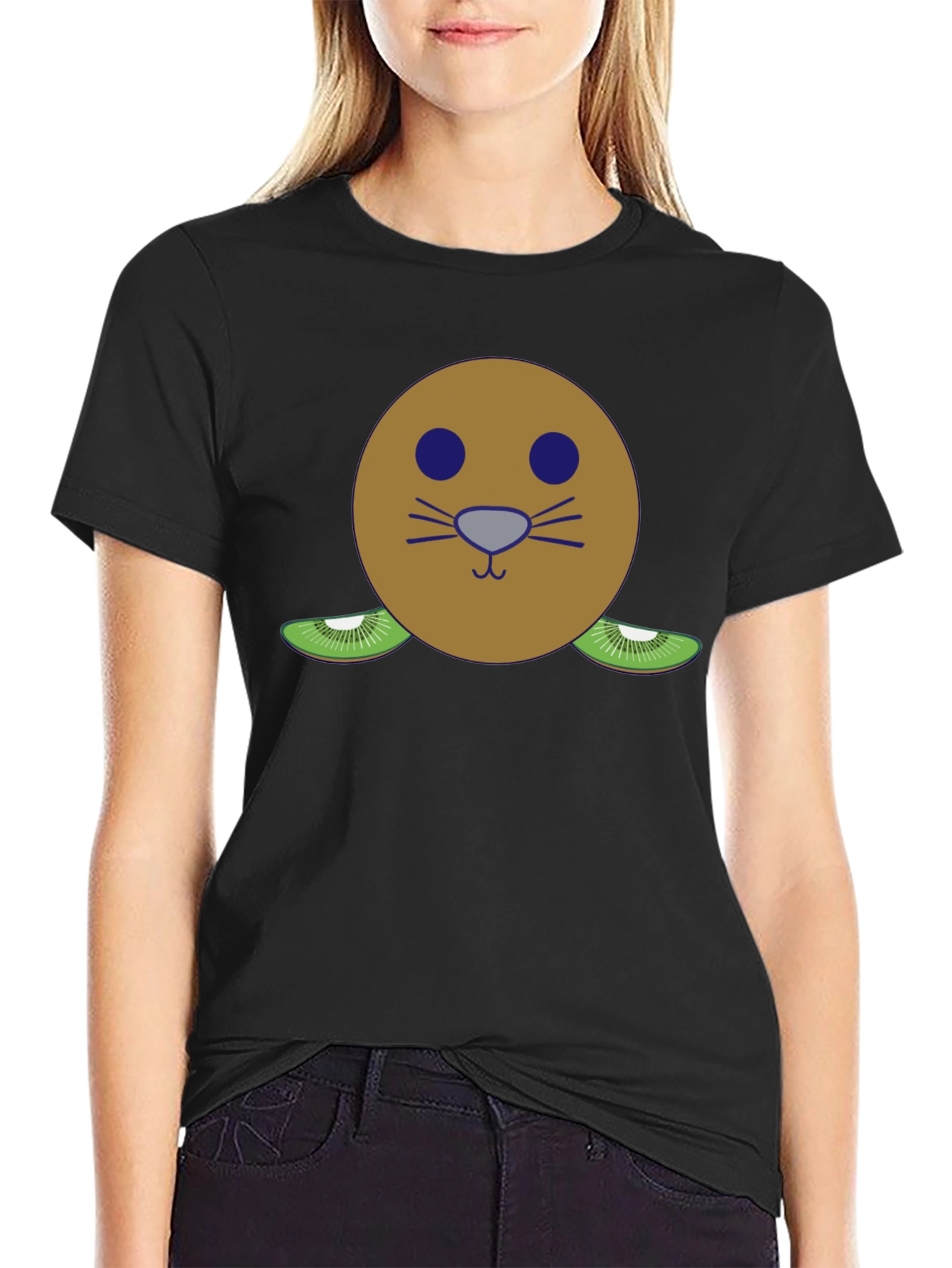 Black Kiwi Fruit Face T-Shirt - Funny Graphic Tee view 2