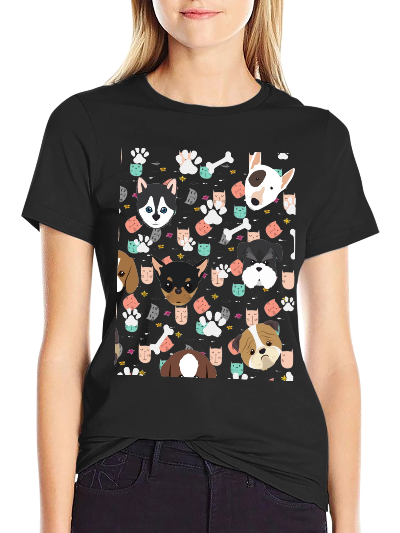 Black Dog Patterned Black Graphic Tee view 2