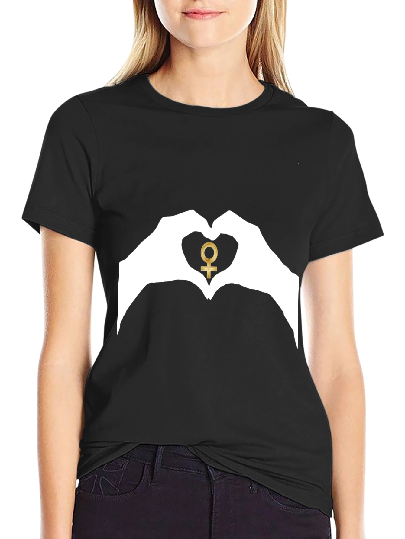 Black Venus Symbol Heart Hands Graphic Tee view 2