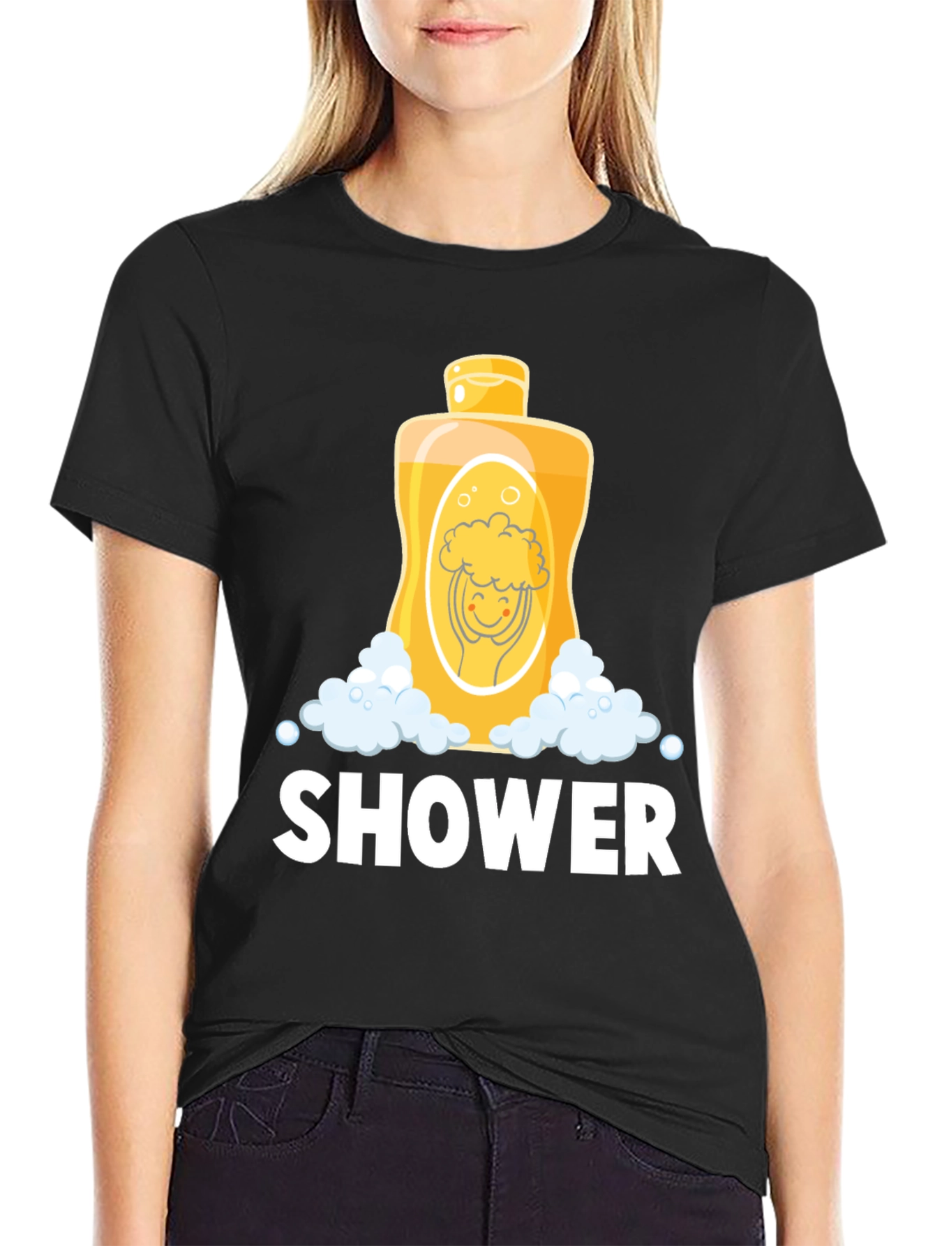 Black Shower Time Fun T-Shirt - Cartoon Design view 2