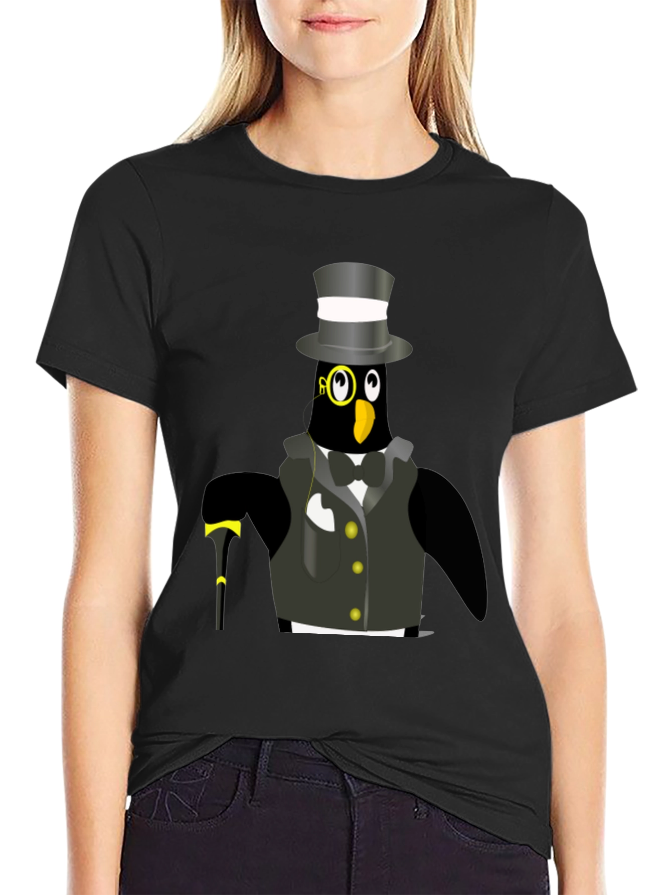 Black Penguin Tuxedo T-Shirt - Dapper Bird Tee view 2