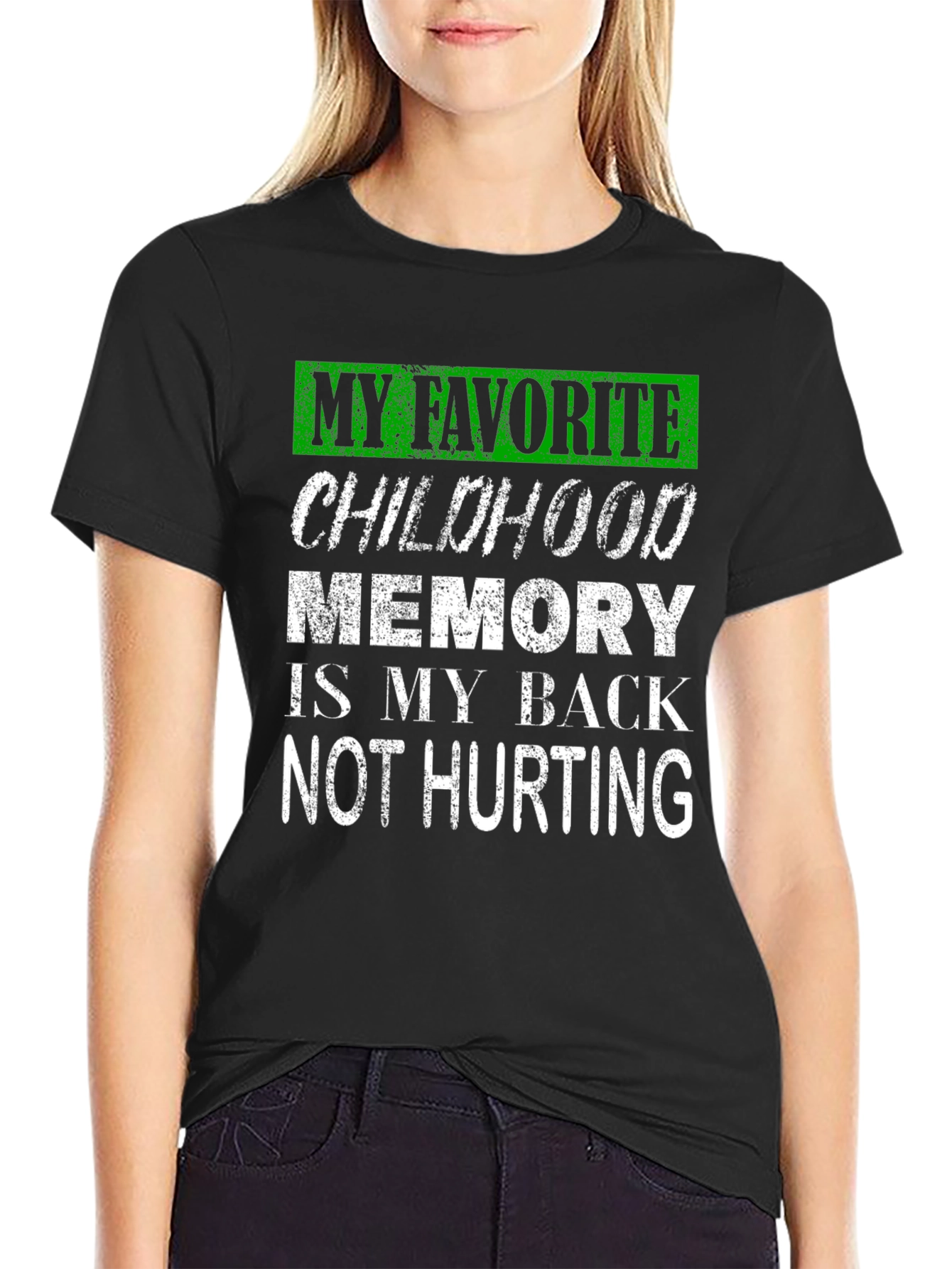 Black Funny Back Pain Childhood Memory T-Shirt view 2