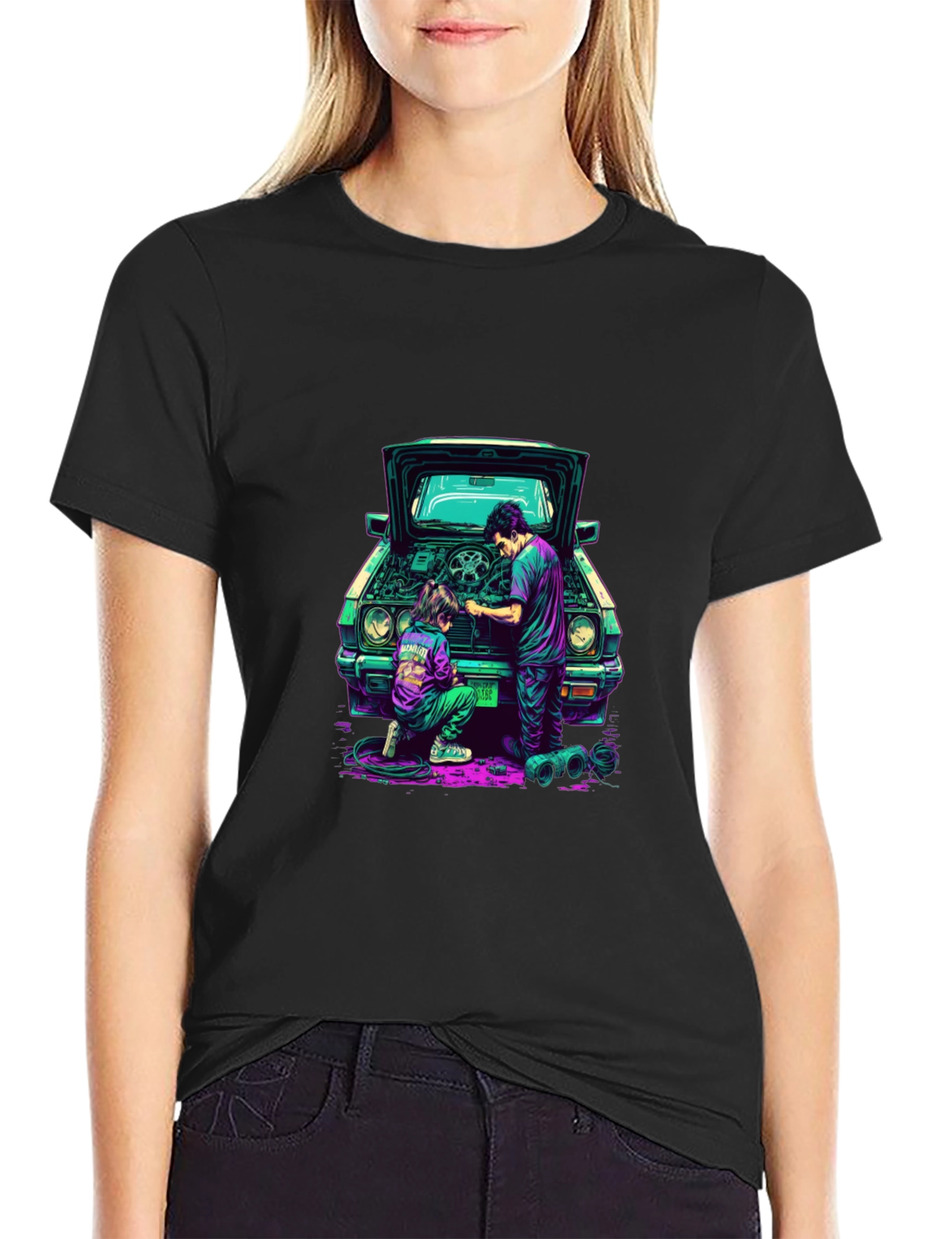 Black Cool Car Repair Graphic Tee view 2
