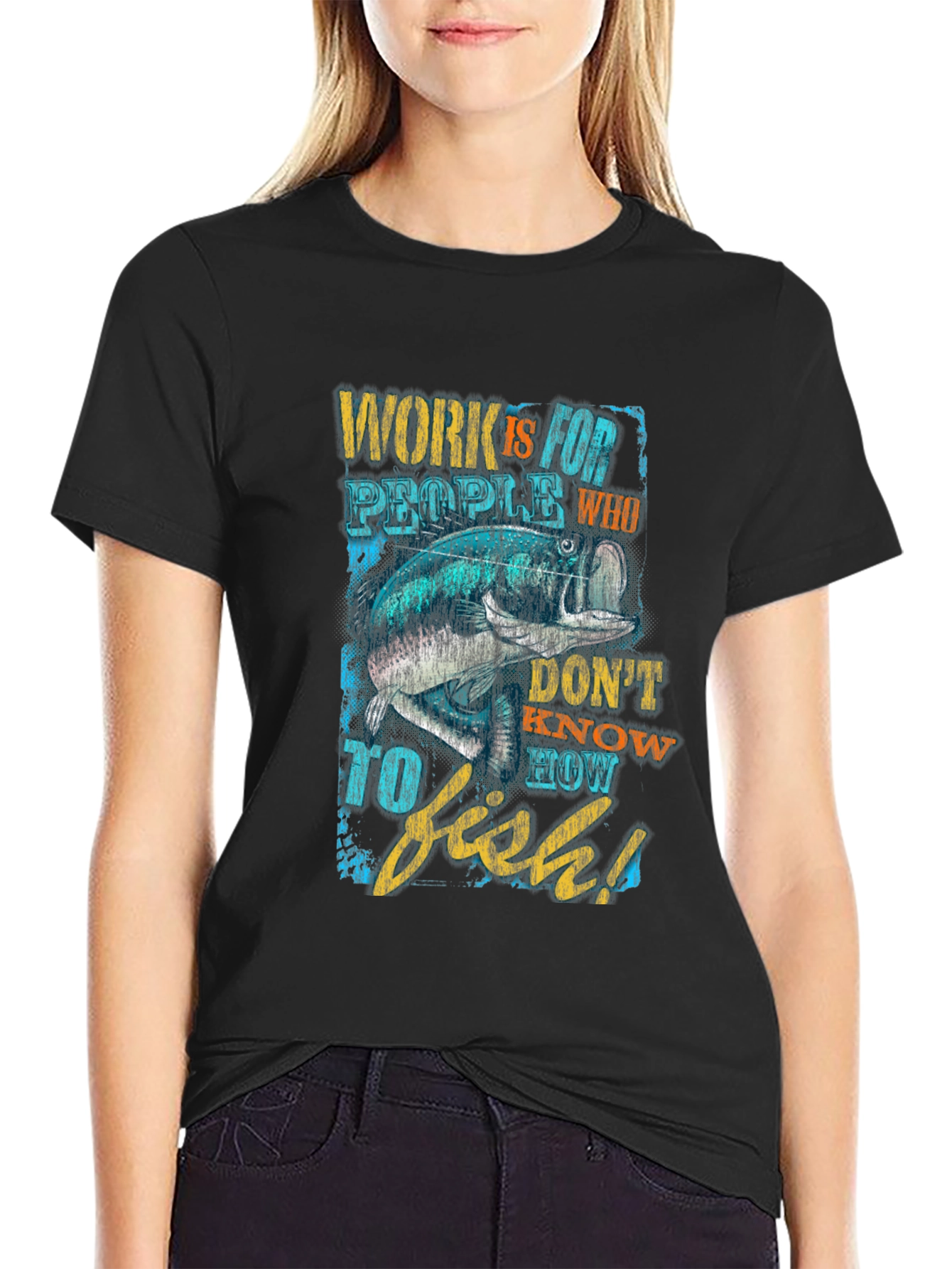 Black Fishing Graphic T-Shirt - Work is for People view 2