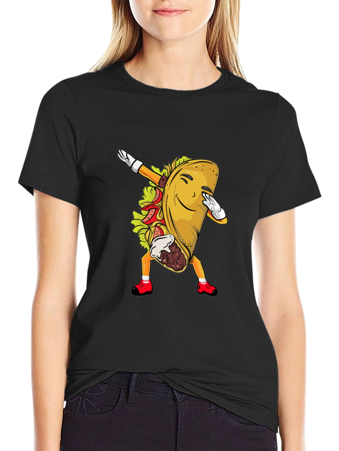 Black Taco Dabbing Graphic Tee - Fun Food Shirt view 2
