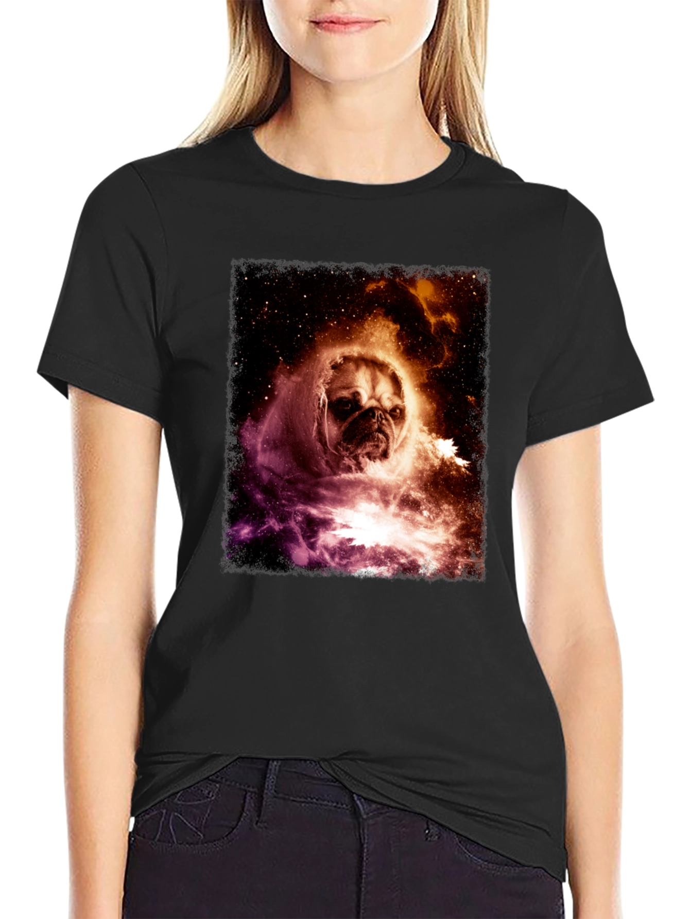 Black Cosmic Pug Graphic Tee - Black view 2