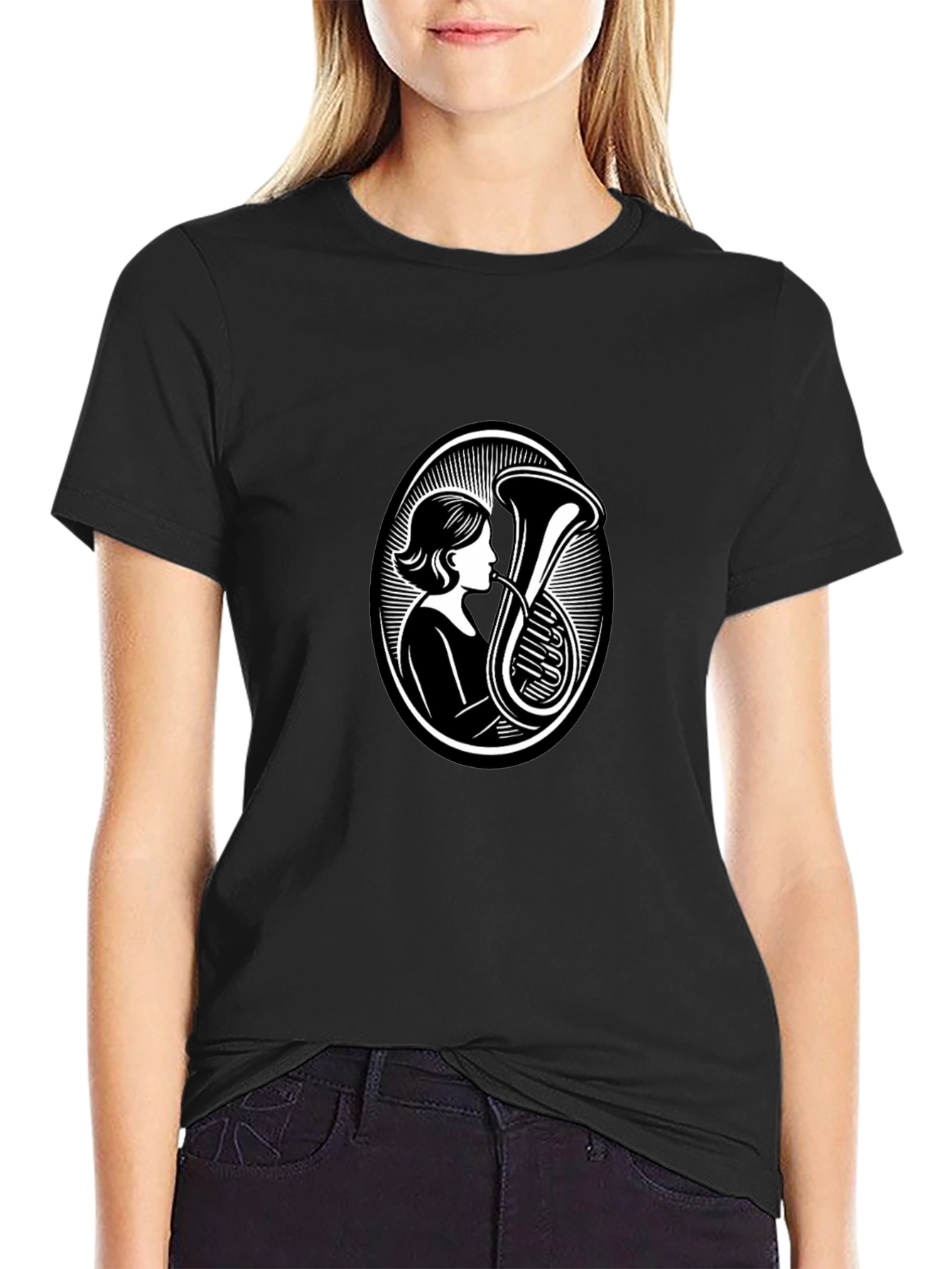 Black Tuba Player Black T-Shirt - Music Lover Apparel view 2