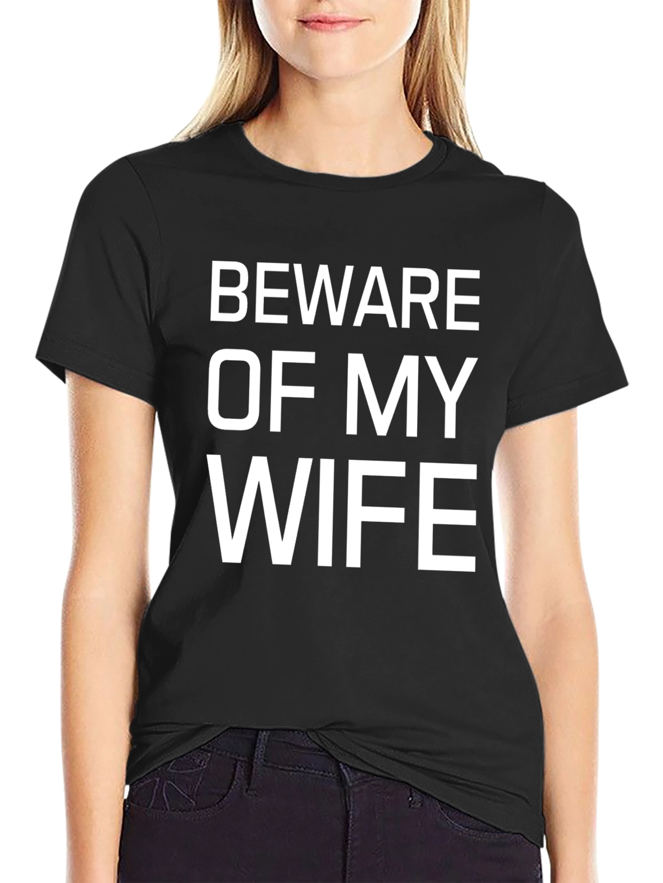 Black Beware of My Wife Funny Graphic Tee view 2