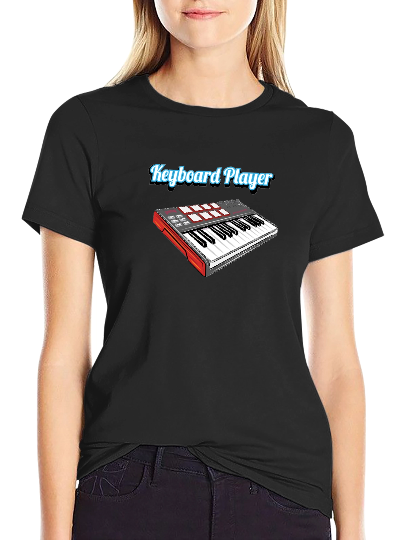 Black Keyboard Player Black T-Shirt view 2