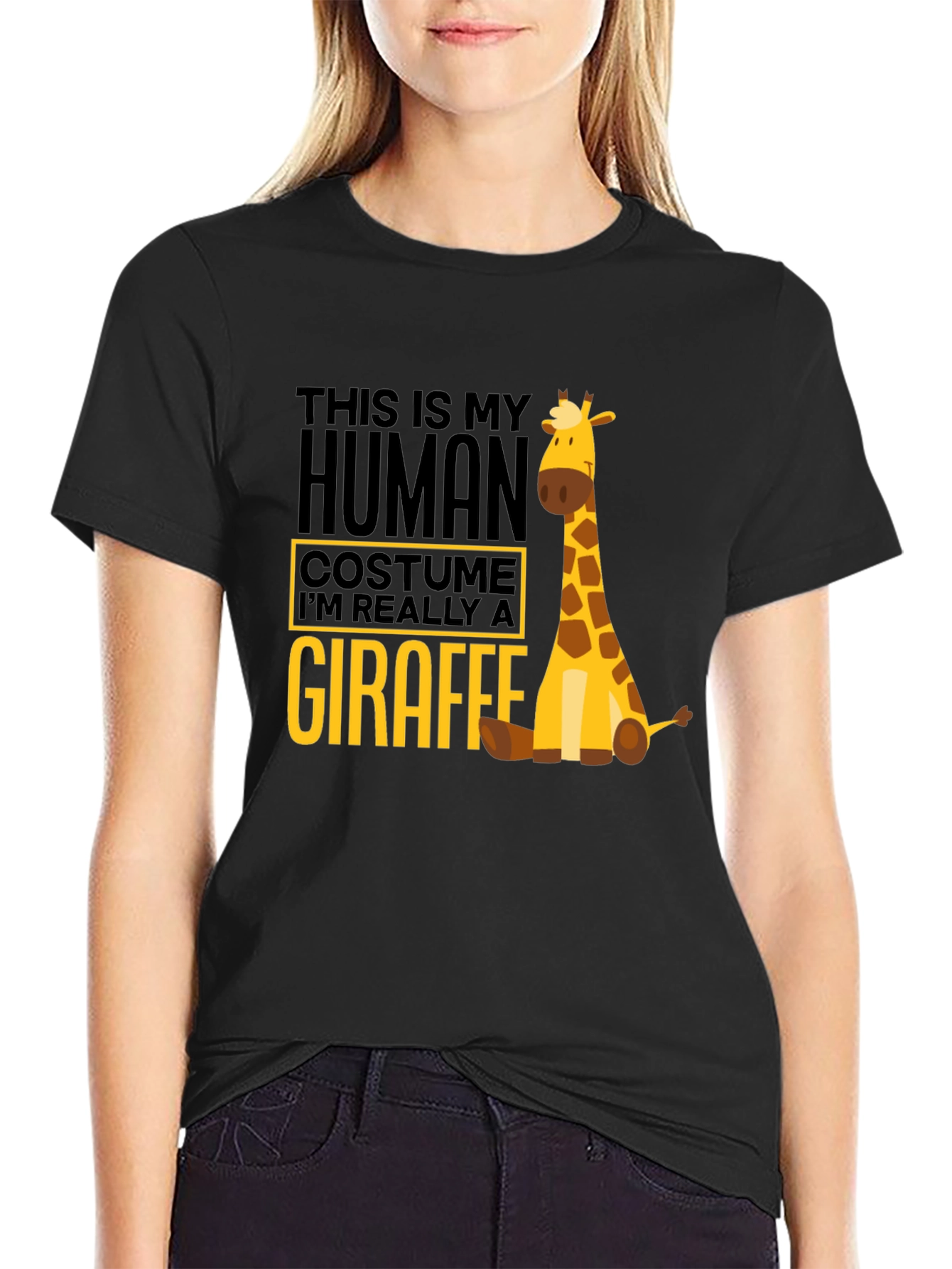 Black Human Costume Giraffe T-Shirt - Funny Animal Tee view 2