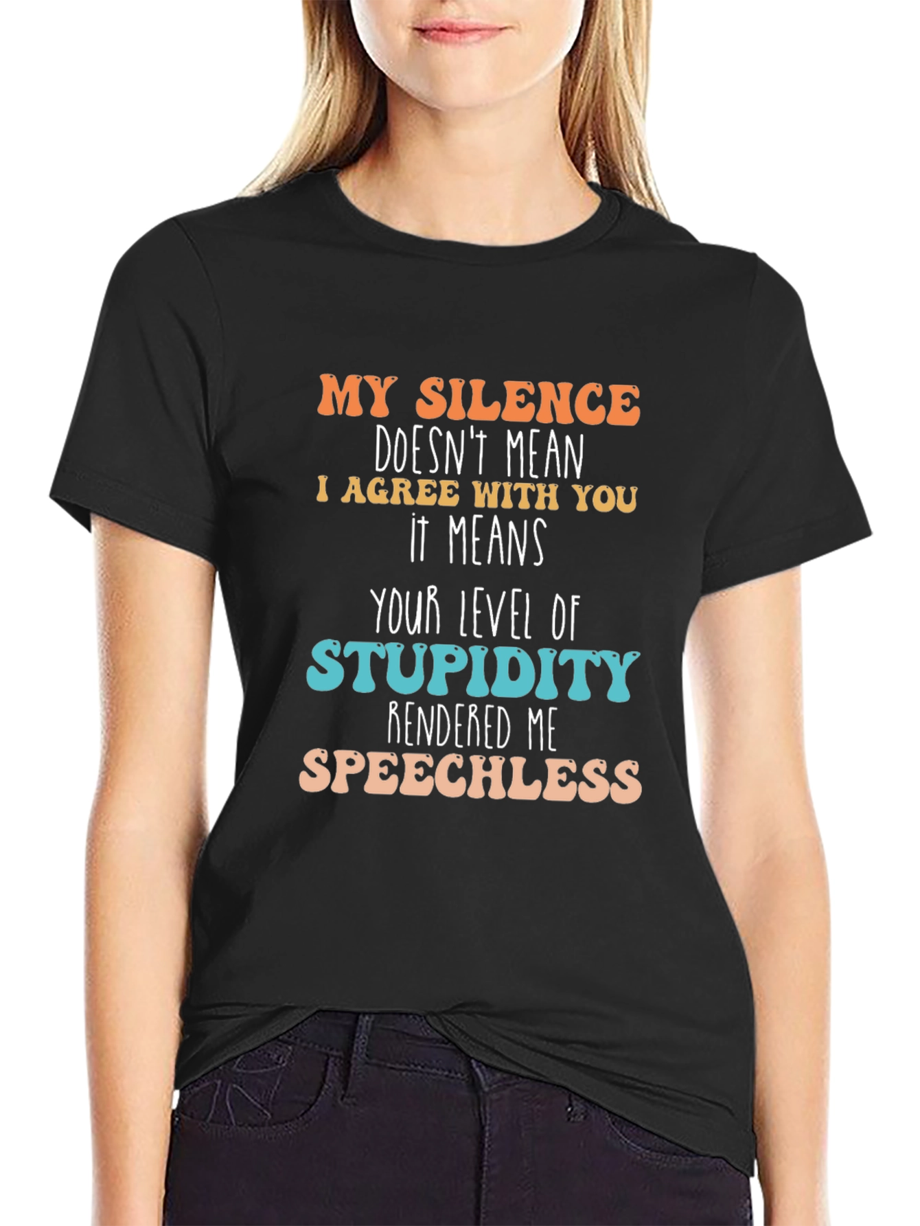 Black Silence Stupidity T-Shirt - Funny Sarcastic Tee view 2