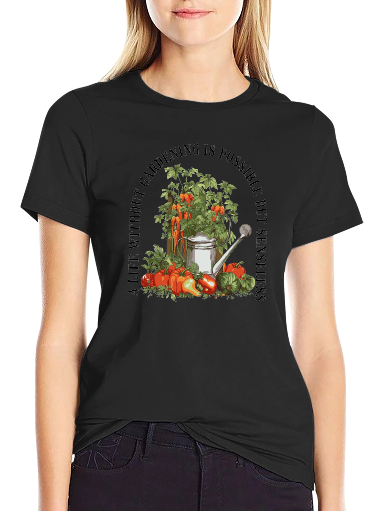 Black Gardening Theme Black T-Shirt view 2