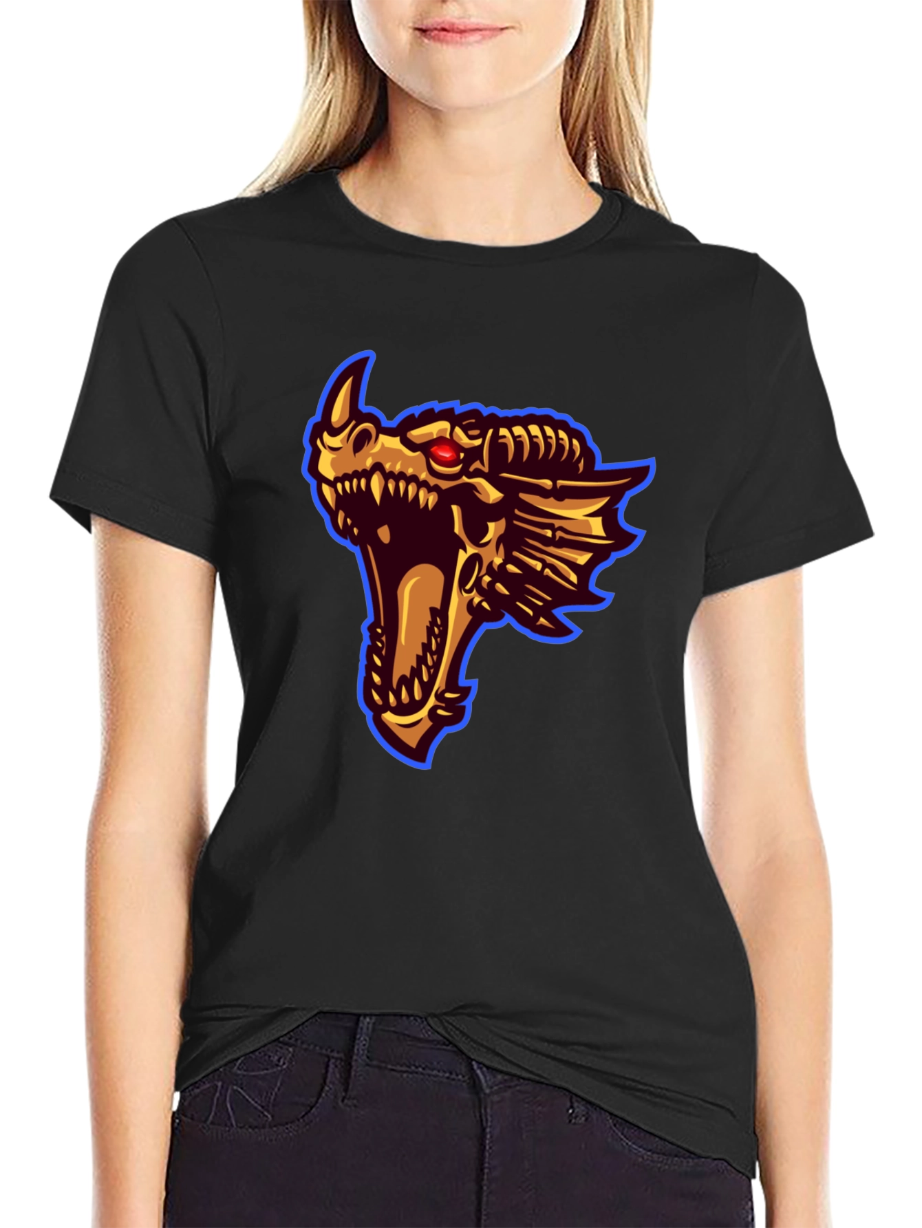 Black Dragon Head Graphic Print T-Shirt view 2