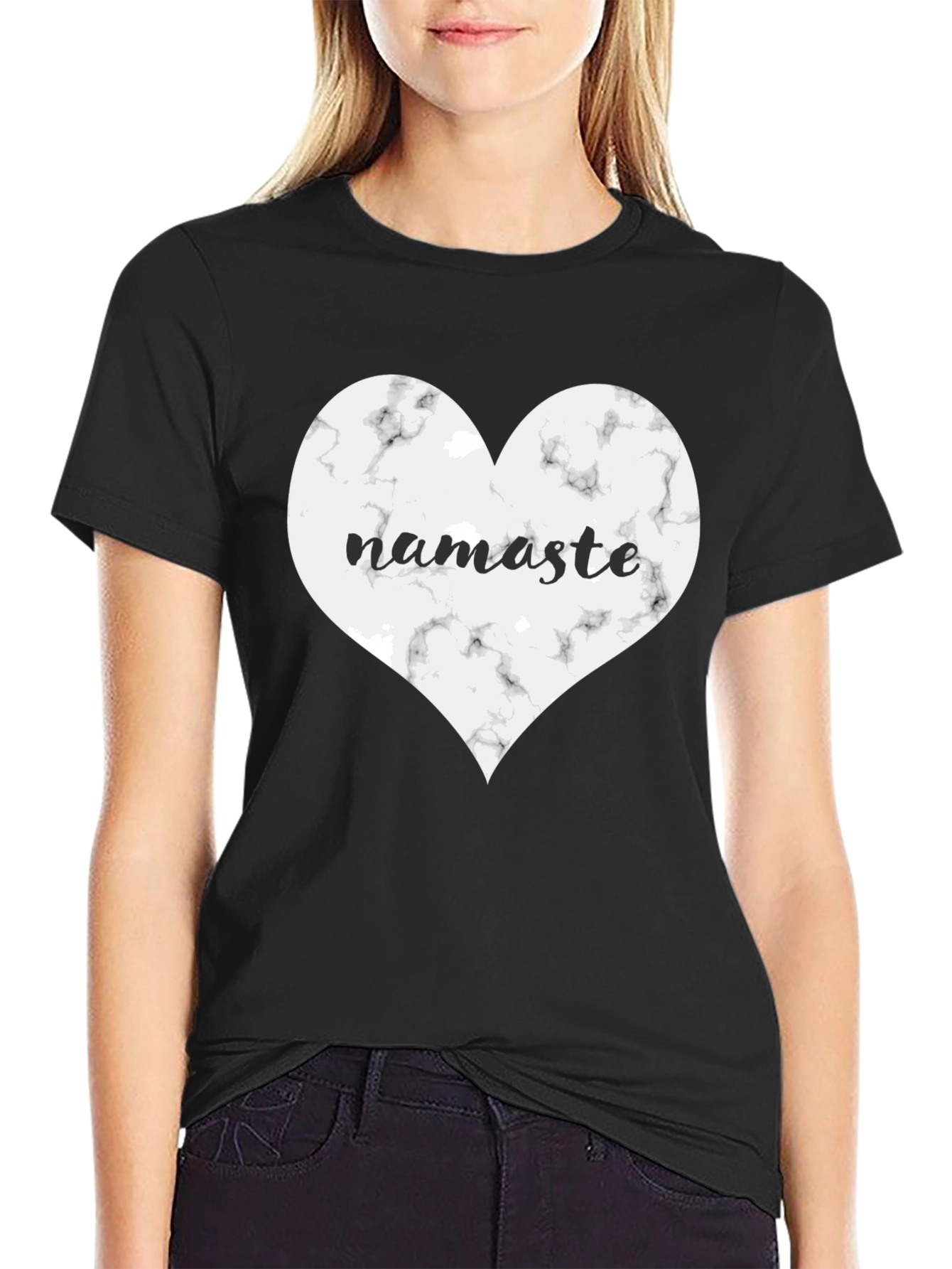 Black Namaste Heart Graphic Tee - Black Cotton Blend view 2