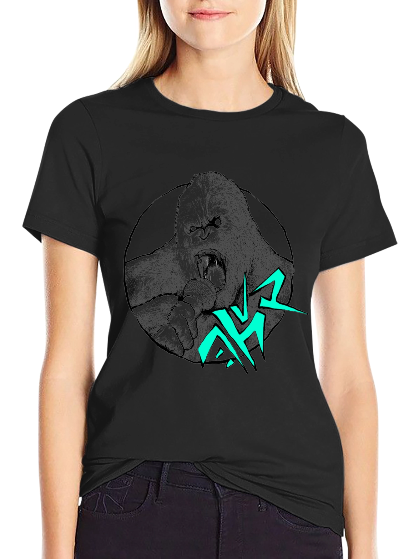 Black Gorilla Singer Graphic Print Black T-Shirt view 2