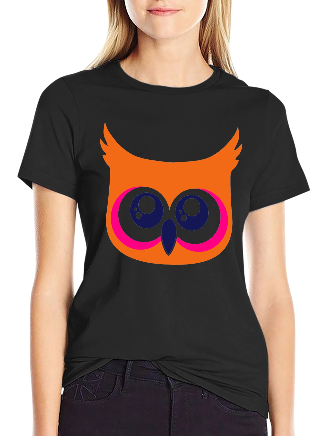 Black Cool Owl Graphic T-Shirt - Black Cotton Tee view 2