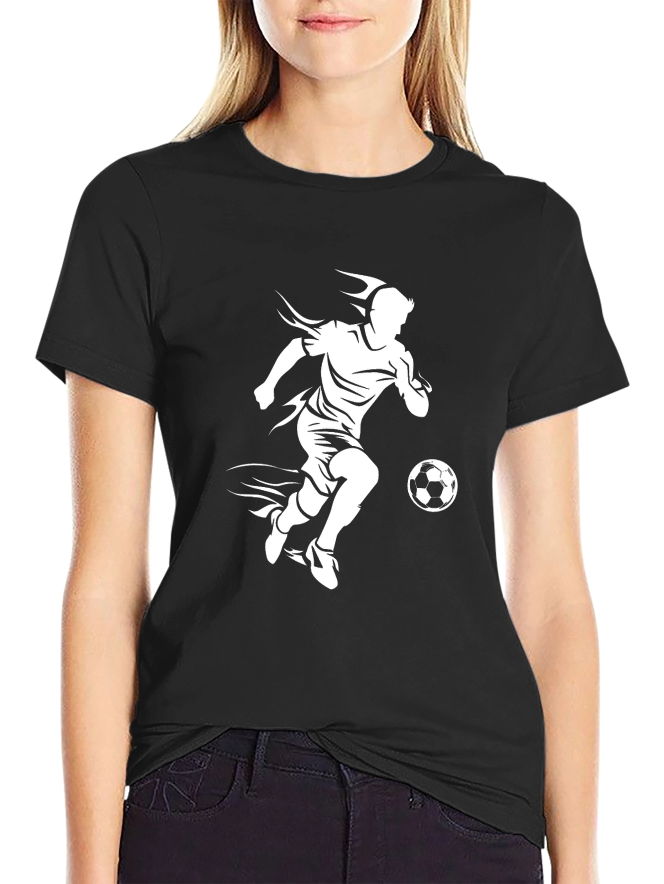 Black Soccer Player Graphic T-Shirt - Black Casual Tee view 2