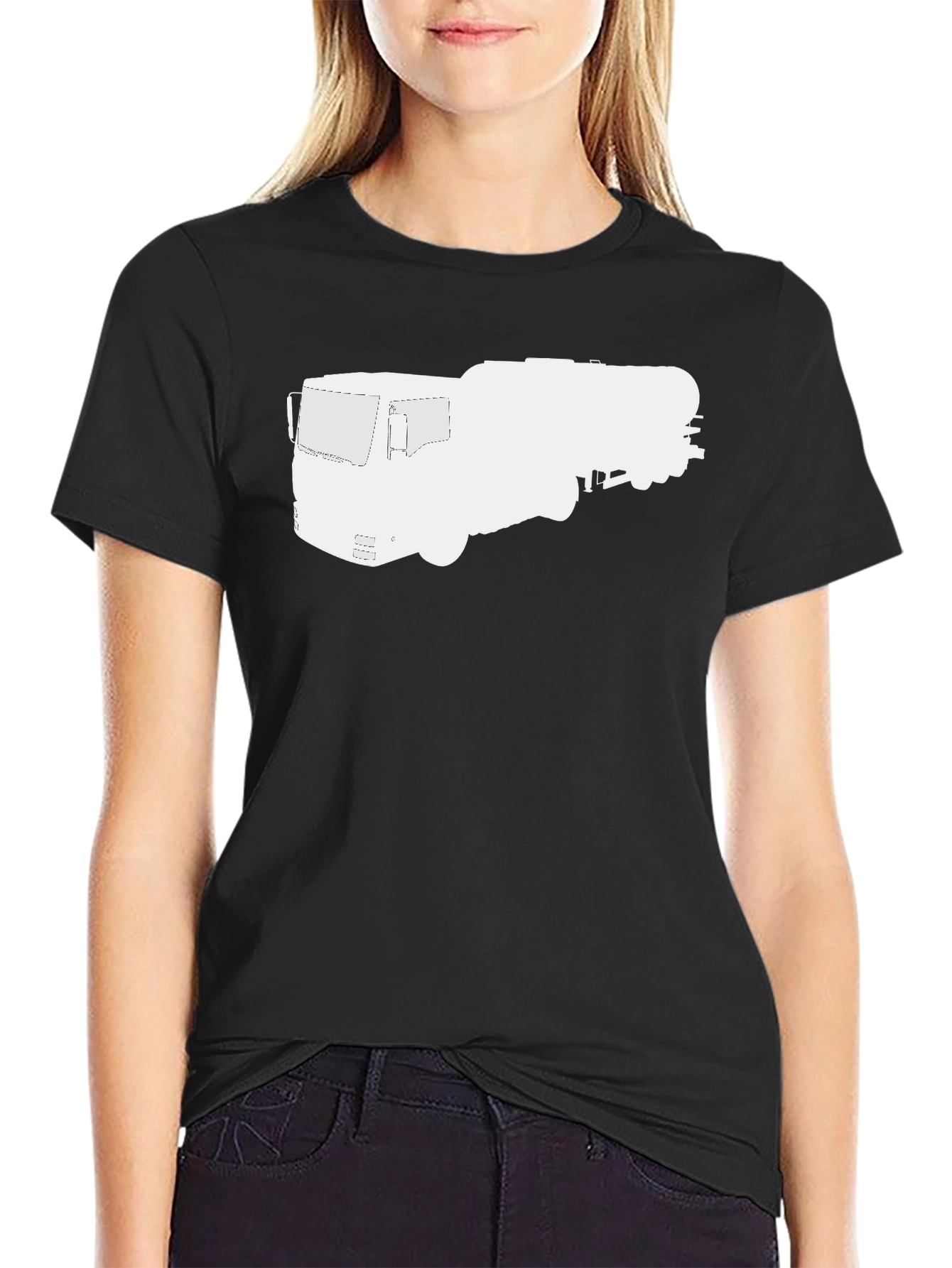 Black Trucker Tee: Black Heavy-Duty Vehicle Graphic T-Shirt view 2