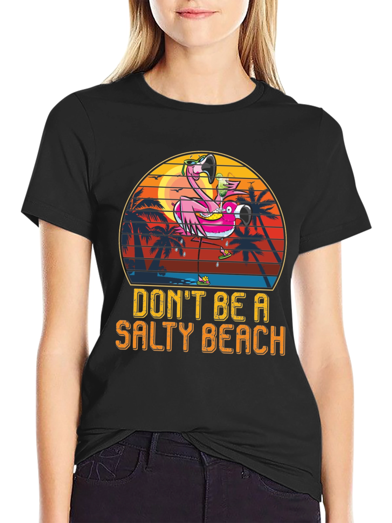 Black Salty Beach Flamingo Graphic Tee view 2