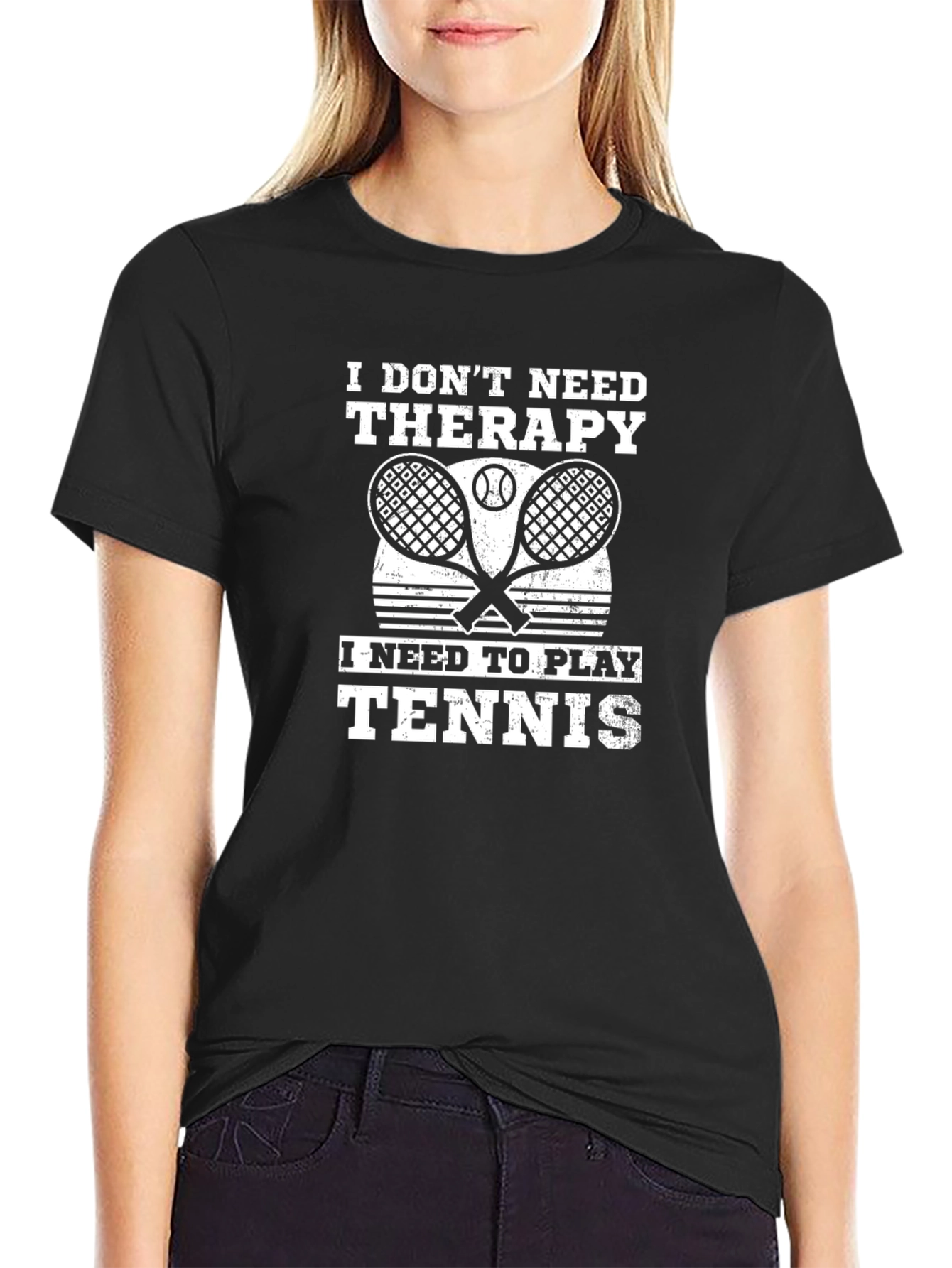 Black I Don't Need Therapy, I Need to Play Tennis - Black T-Shirt view 2