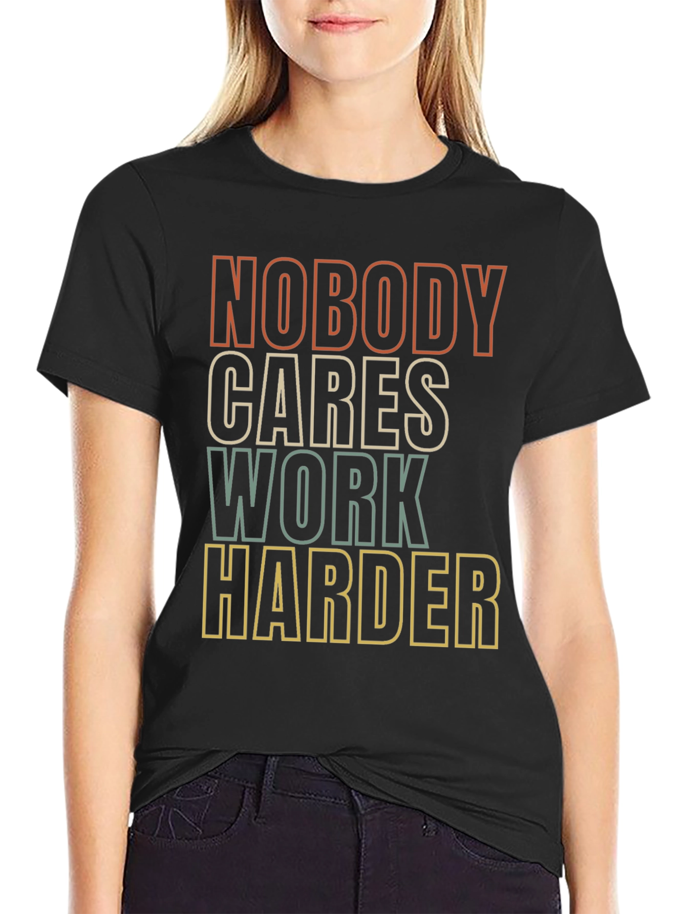 Black Motivational Graphic Tee - Nobody Cares, Work Harder view 2
