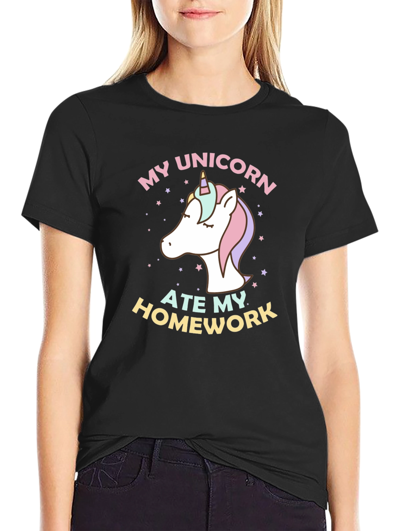 Black My Unicorn Ate My Homework T-Shirt - Black view 2