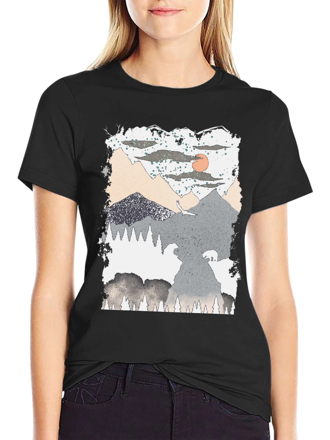 Black Mountain Scene Graphic T-Shirt view 2