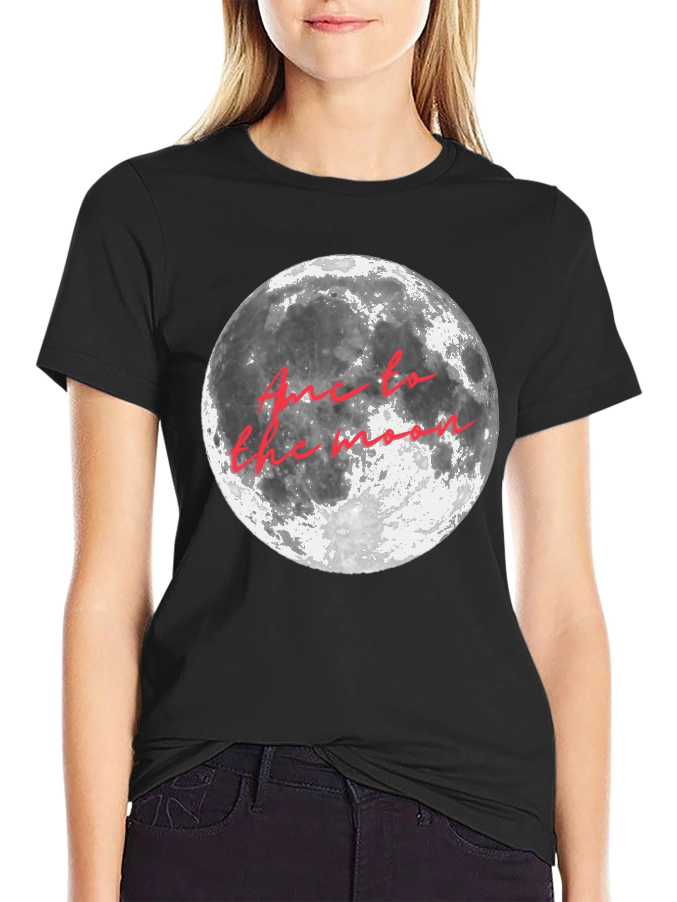 Black Moon Graphic T-Shirt - "Fly Me to the Moon" Crew Neck Tee view 2