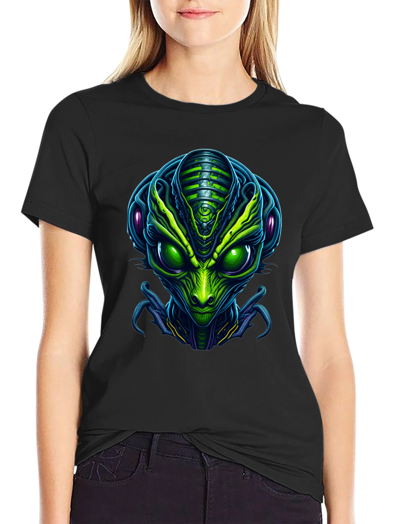 Black Alien Head Graphic T-Shirt view 2