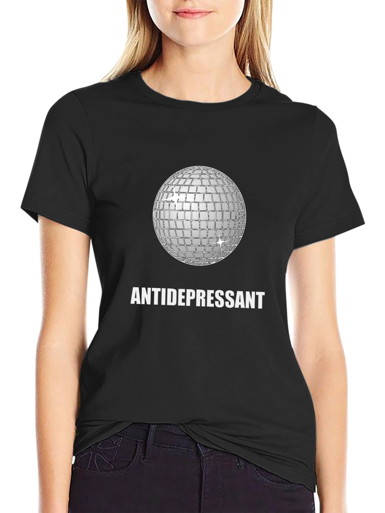 Black Antidepressant Disco Ball Graphic Tee - Stylish Comfort view 2
