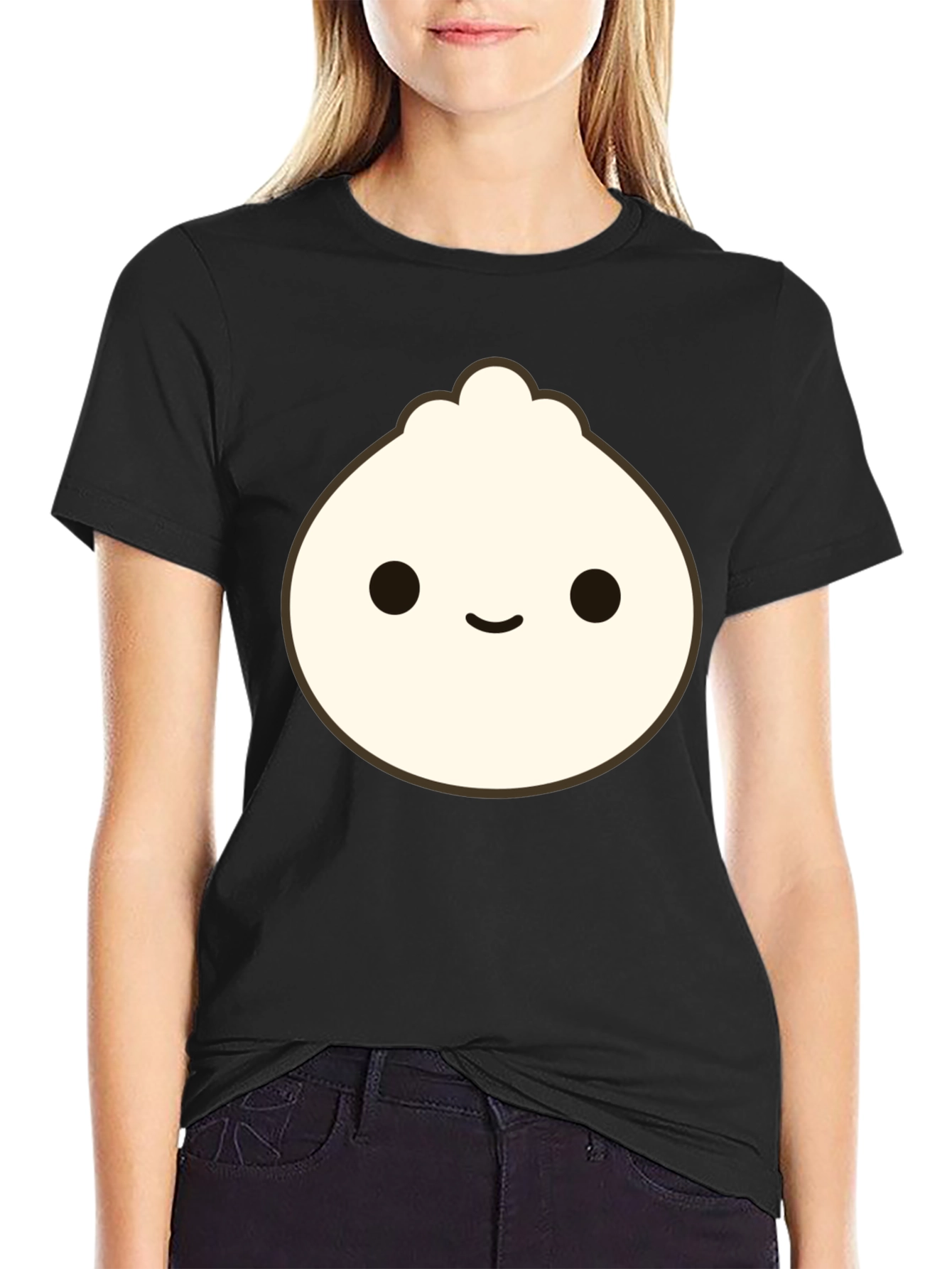 Black Cute Dumpling Graphic Tee - Black Cotton T-Shirt view 2