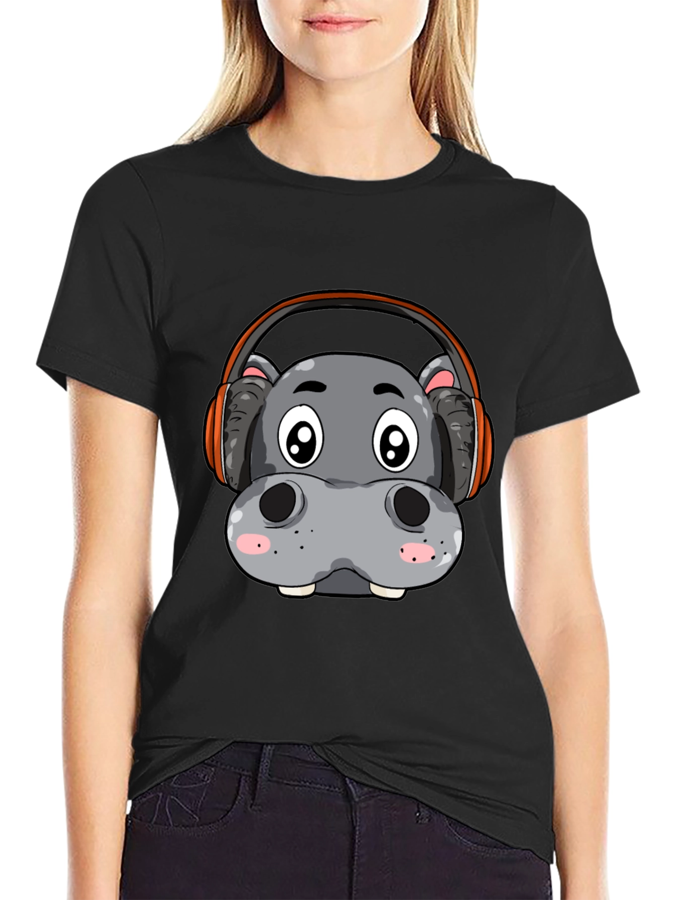 Black Hippo DJ Graphic Tee - Black Cotton Blend Shirt view 2