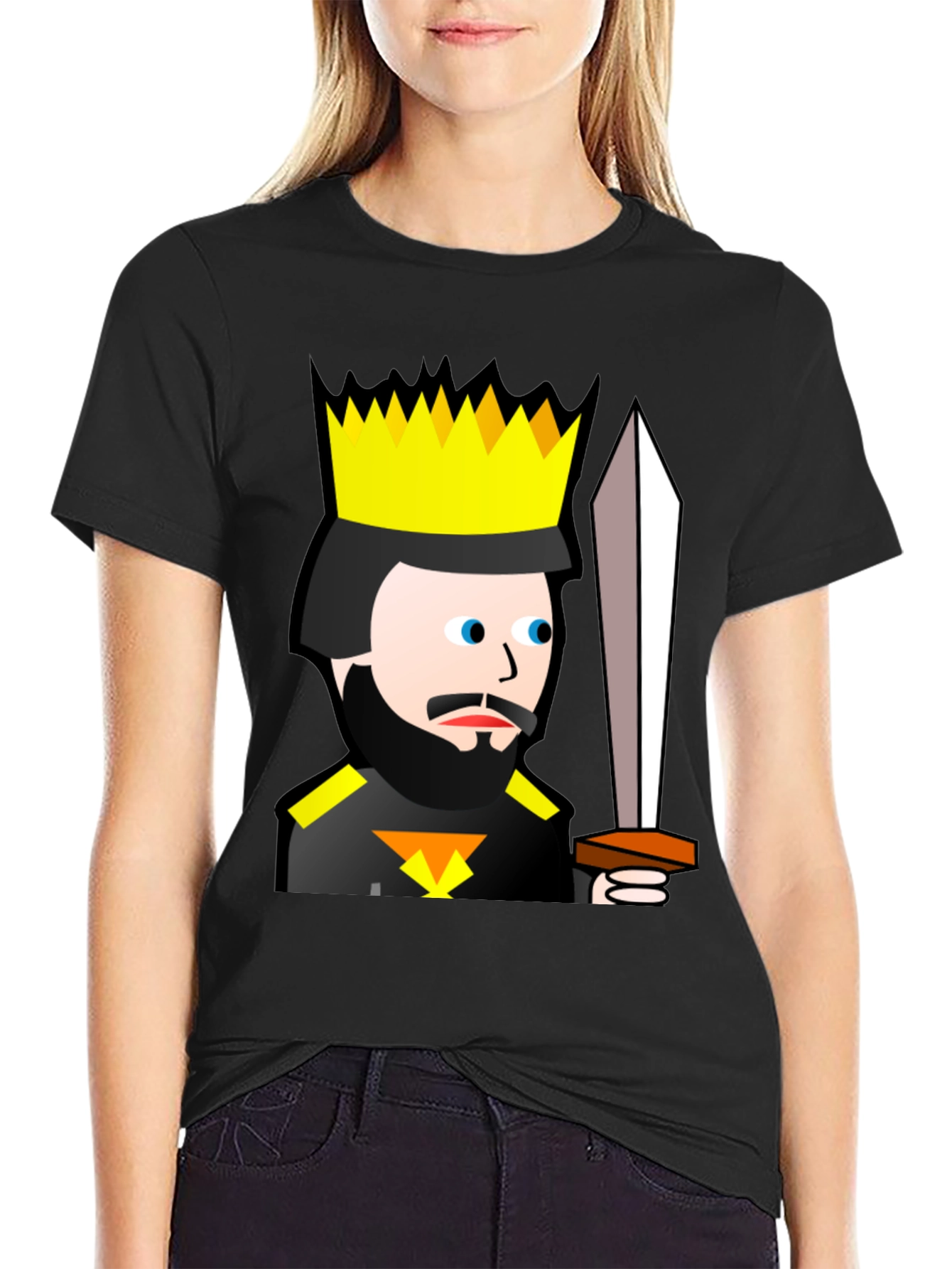 Black King Cartoon Black T-Shirt - Sword Graphic Tee view 2