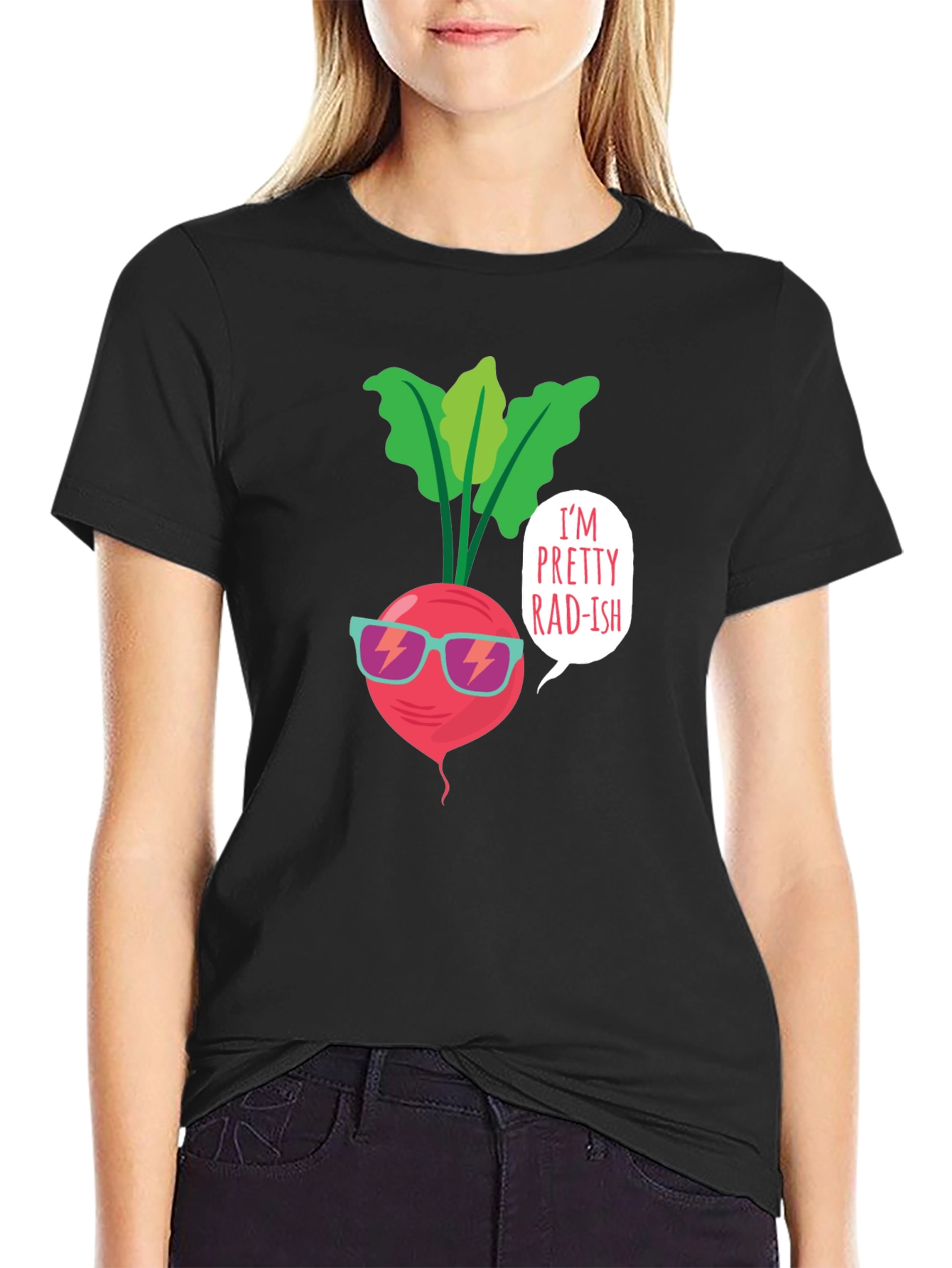 Black Pretty Radish T-Shirt - Cool Vegan Tee view 2