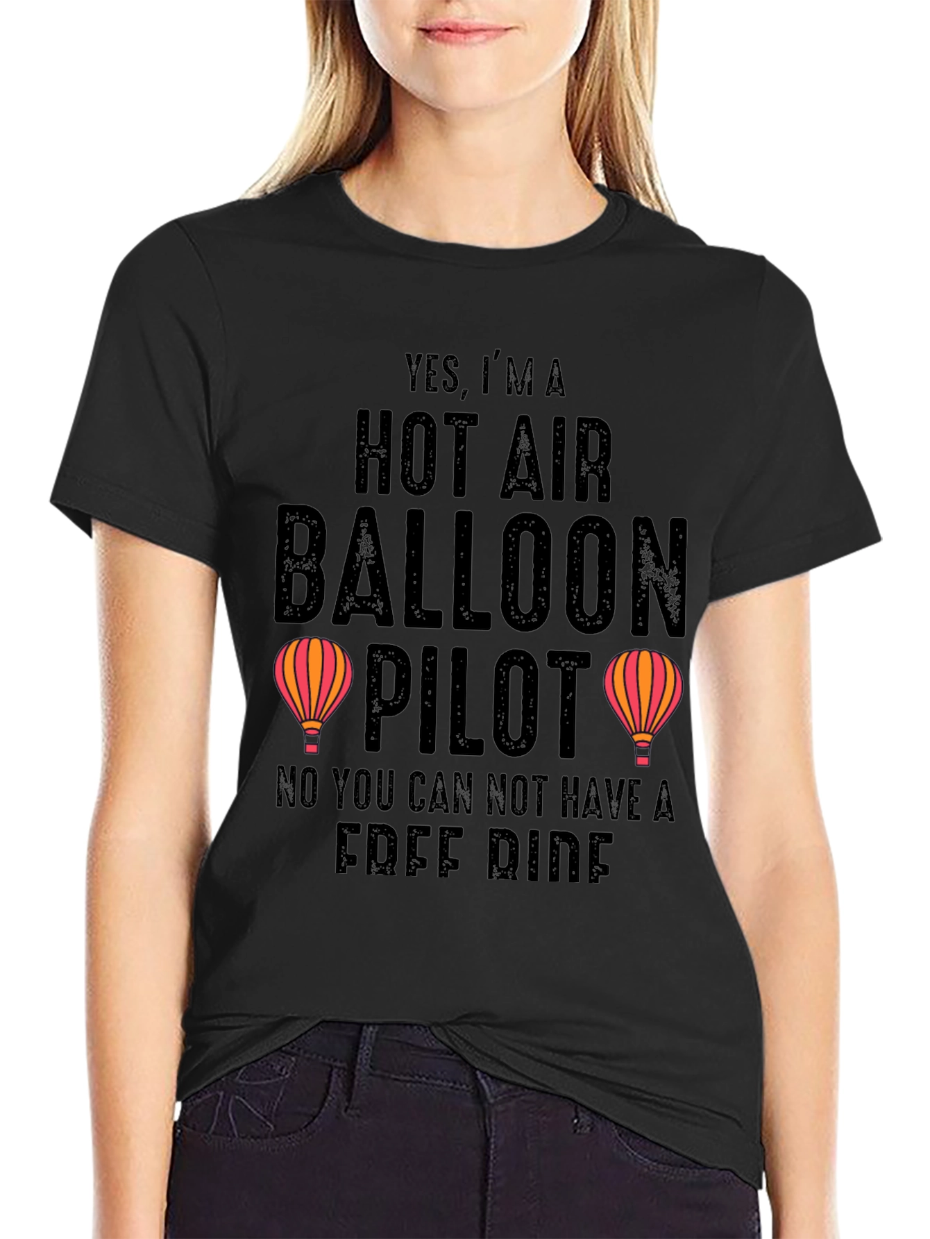 Black Hot Air Balloon Pilot Graphic Tee view 2