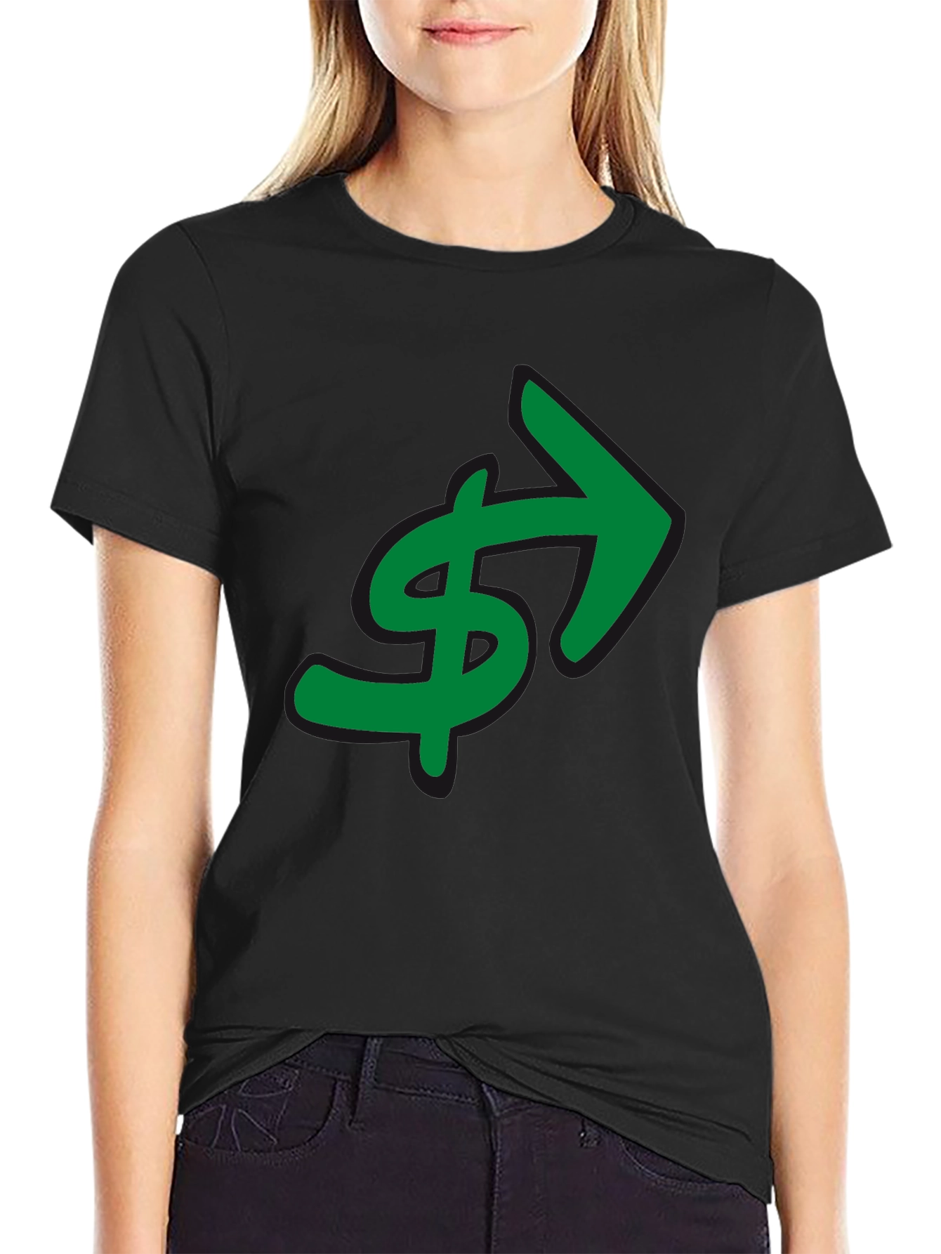 Black Green Dollar Arrow Graphic T-Shirt view 2