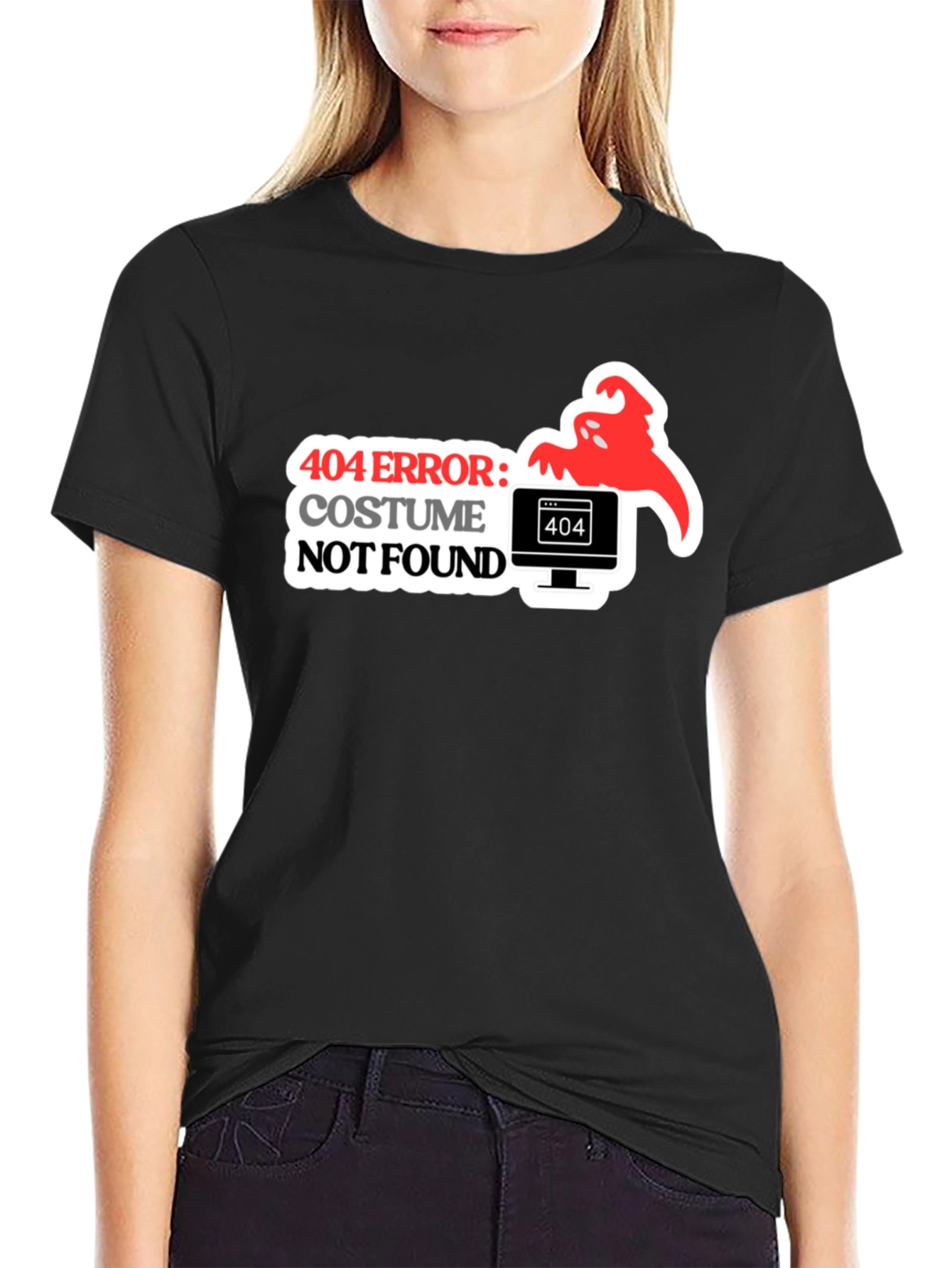 Black 404 Costume Not Found Halloween Tee view 2