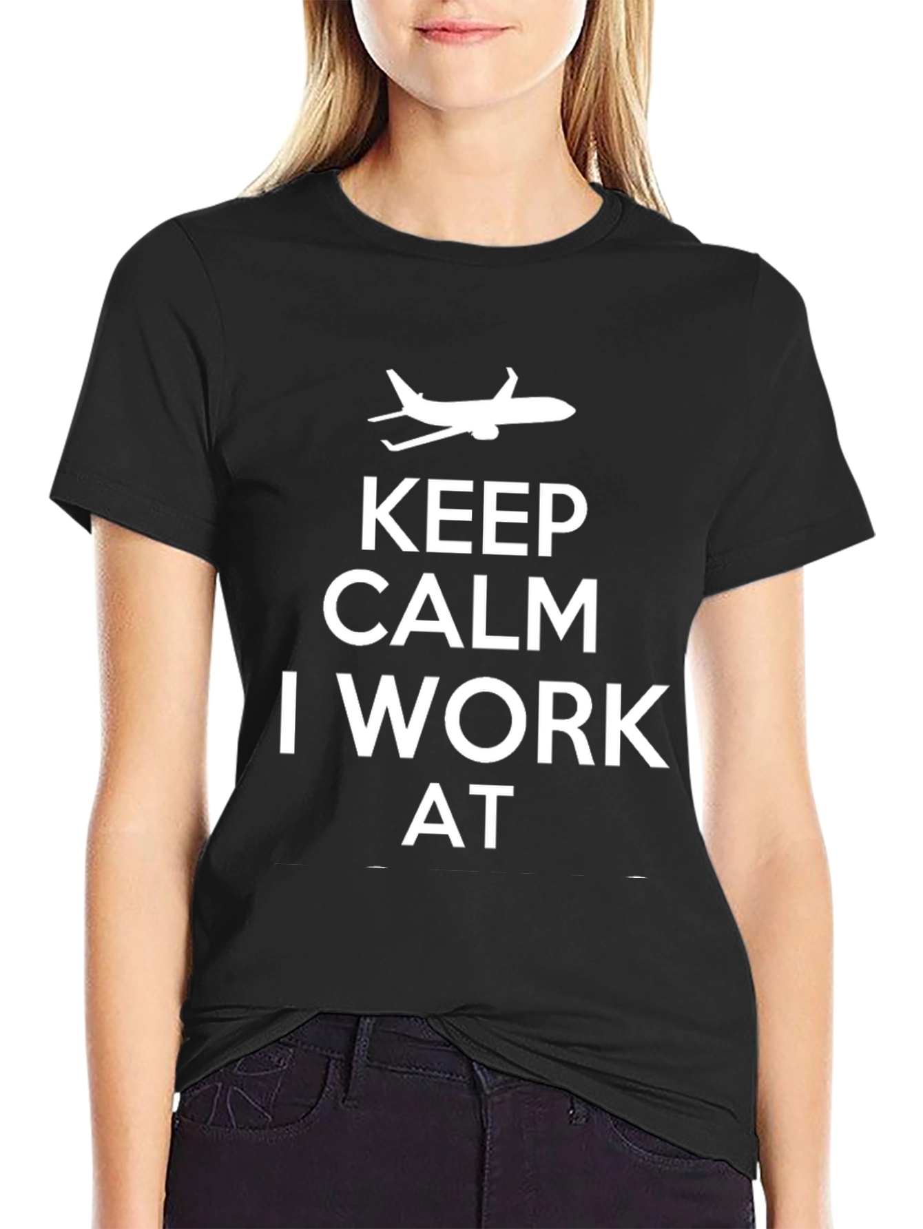 Black Keep Calm I Work At Airplane T-Shirt view 2