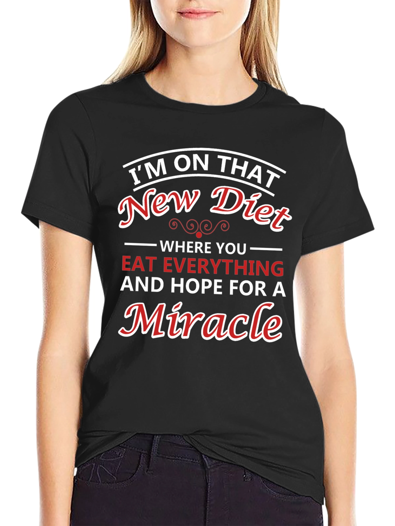 Black Humorous Diet T-Shirt - Miracle Diet Tee view 2