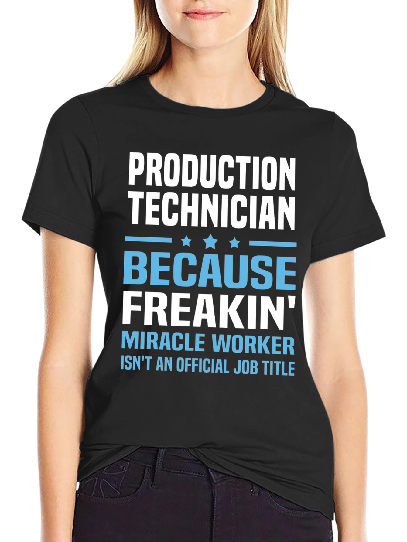 Black Production Technician Funny Job Title T-Shirt view 2