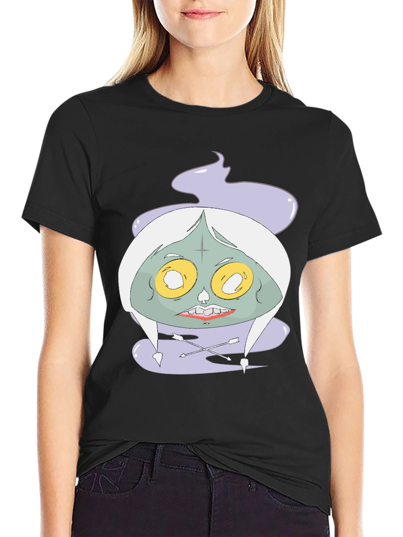 Black Spooky Graphic Tee - Unique Cartoon Zombie Design view 2