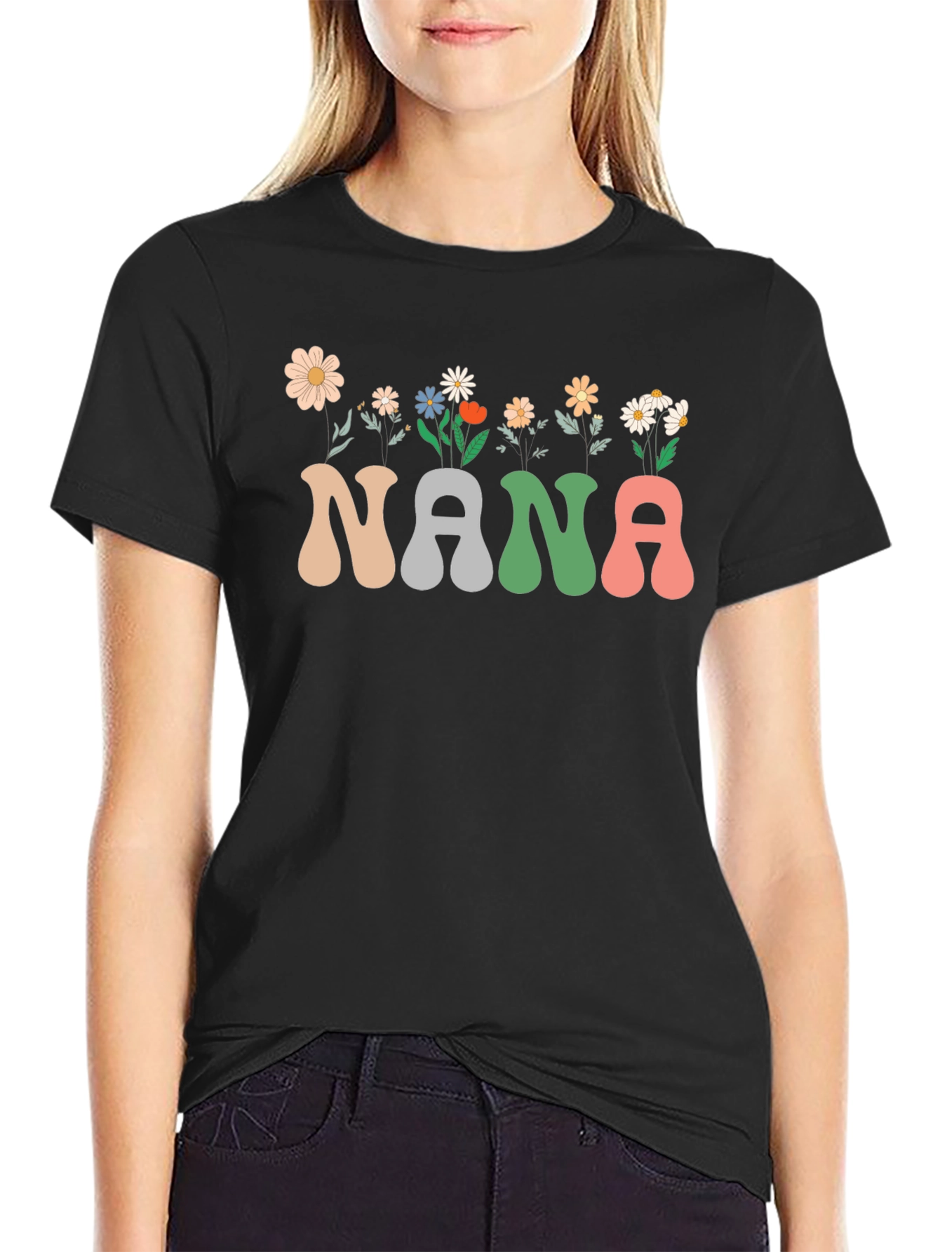 Black Nana Floral Graphic T-Shirt view 2