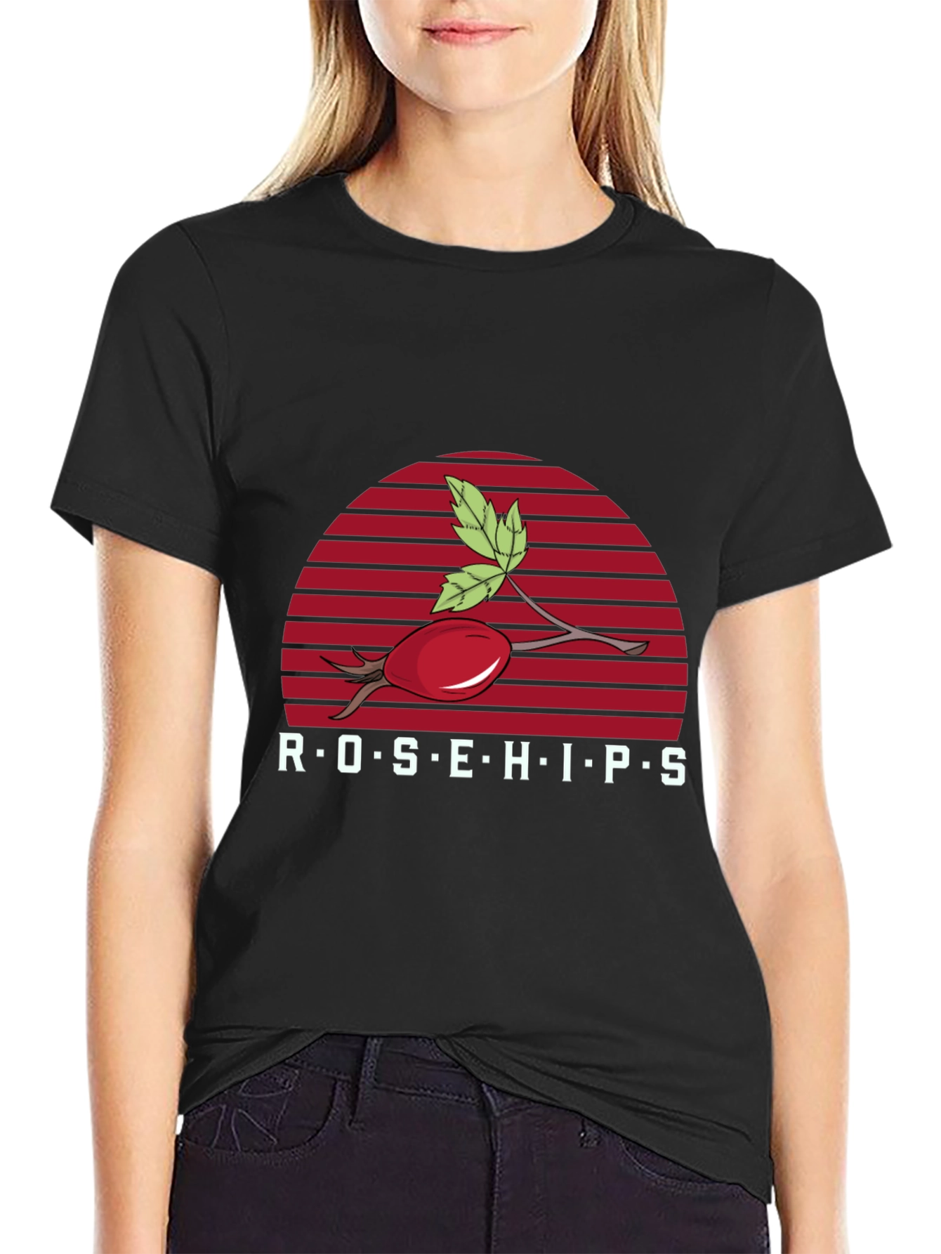 Black Rosehips Graphic Tee - Unisex Black T-Shirt view 2