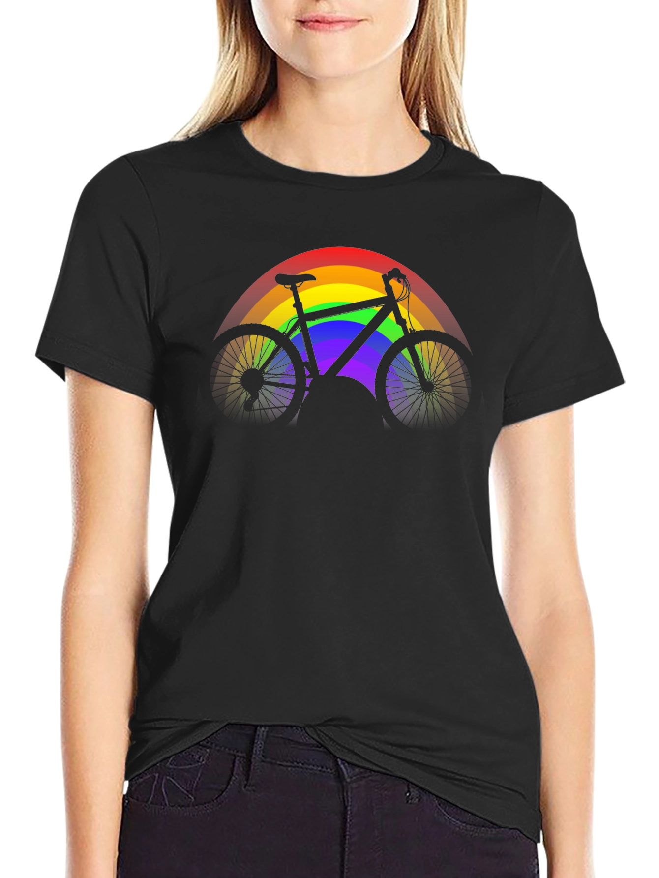 Black Rainbow Bike Graphic Tee - Pride Ride Shirt view 2