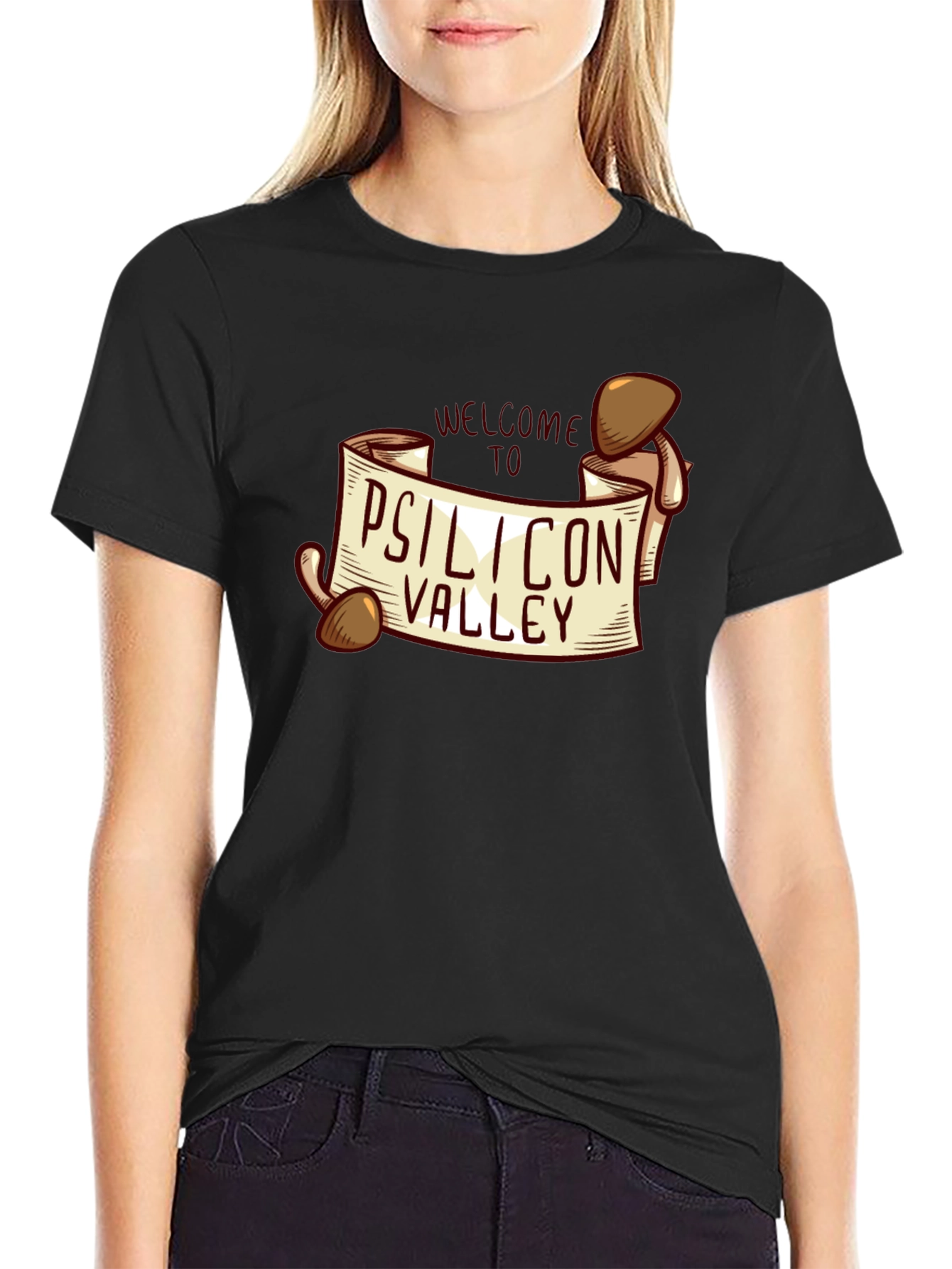 Black Psilicon Valley T-Shirt - Funny Mushroom Graphic Tee view 2