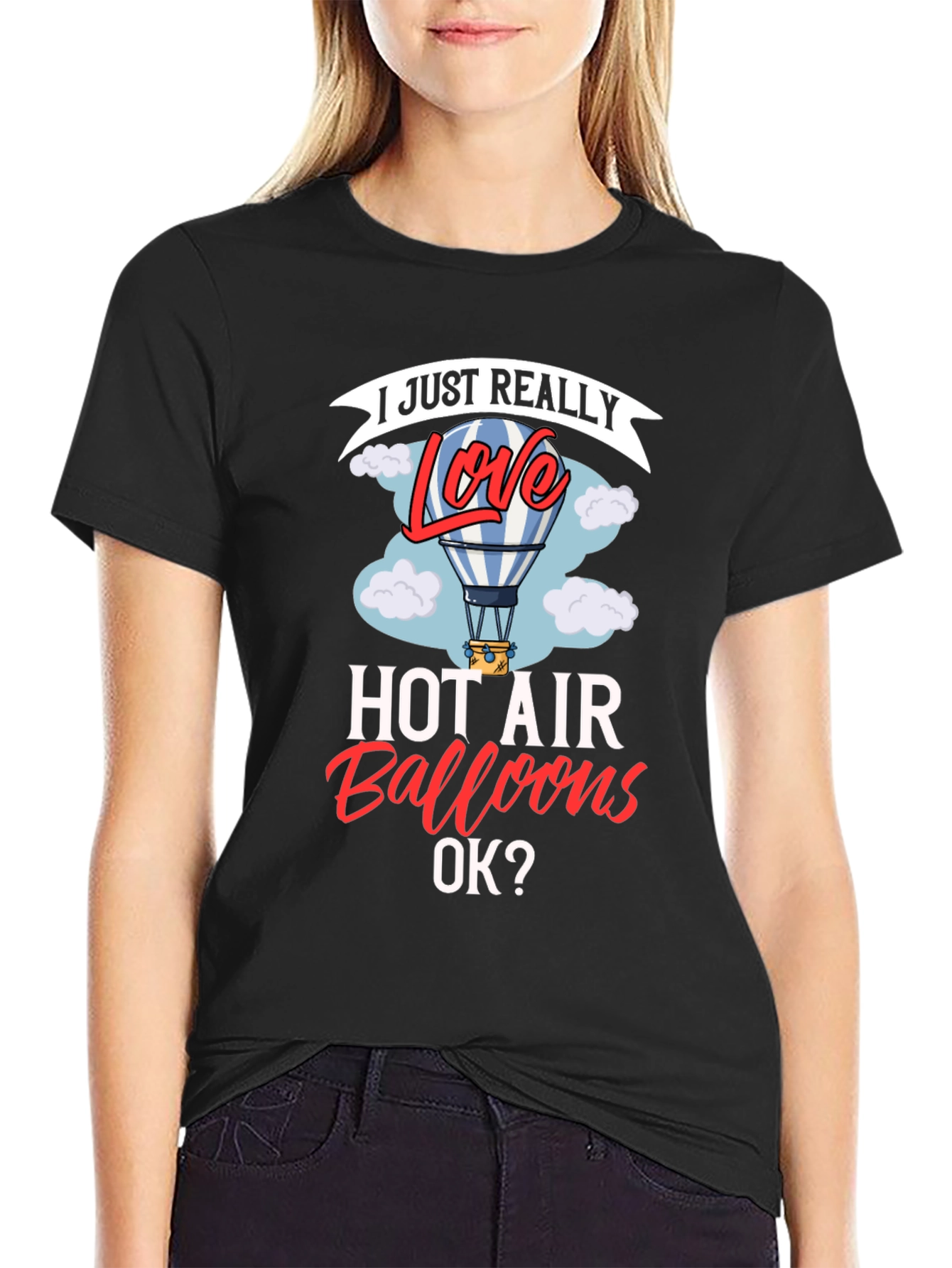 Black I Love Hot Air Balloons Graphic T-Shirt view 2